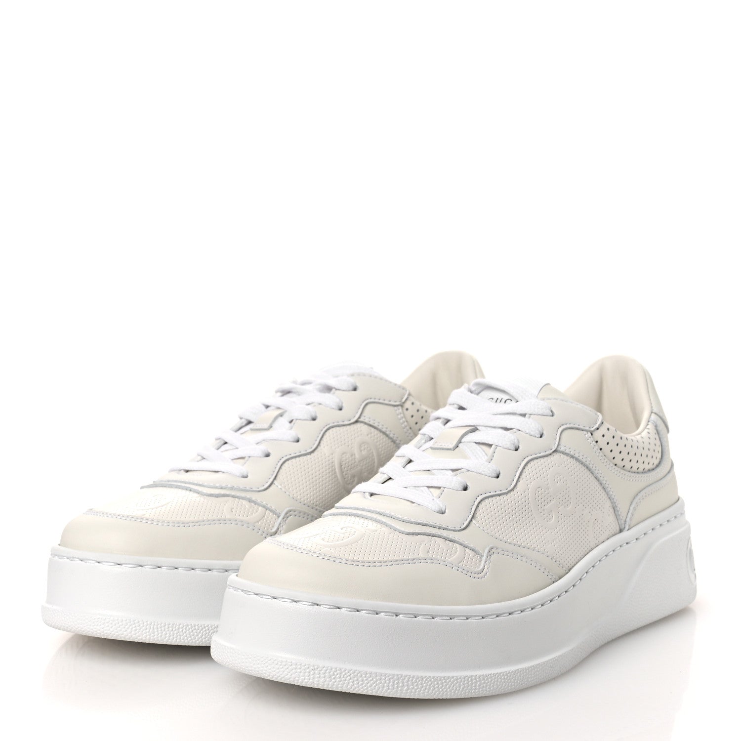 Calfskin GG Tennis Embossed Perforated Womens Platform 55mm Sneakers 40.5 Great White
