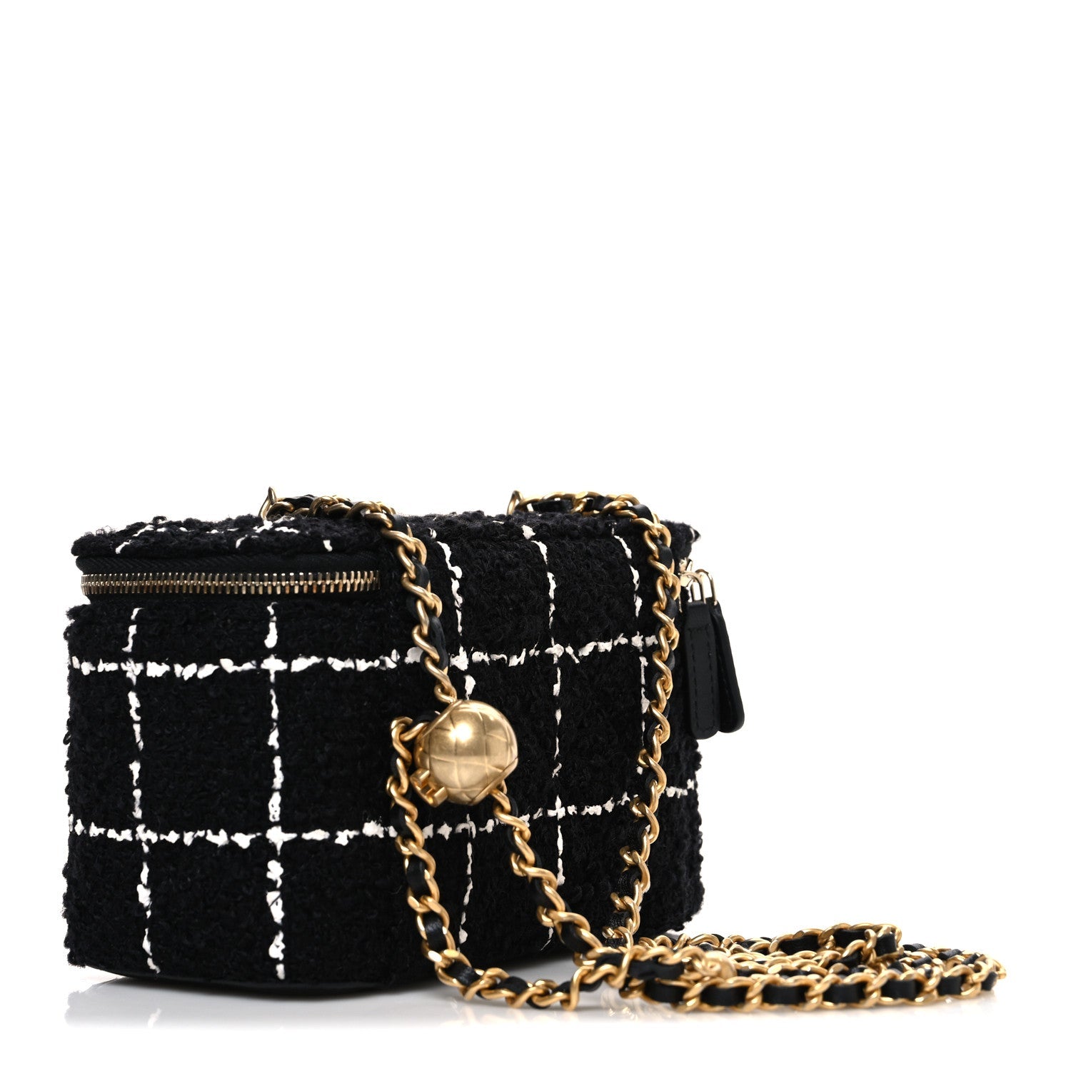 Tweed Pearl Crush Small Vanity Case With Chain  Black White