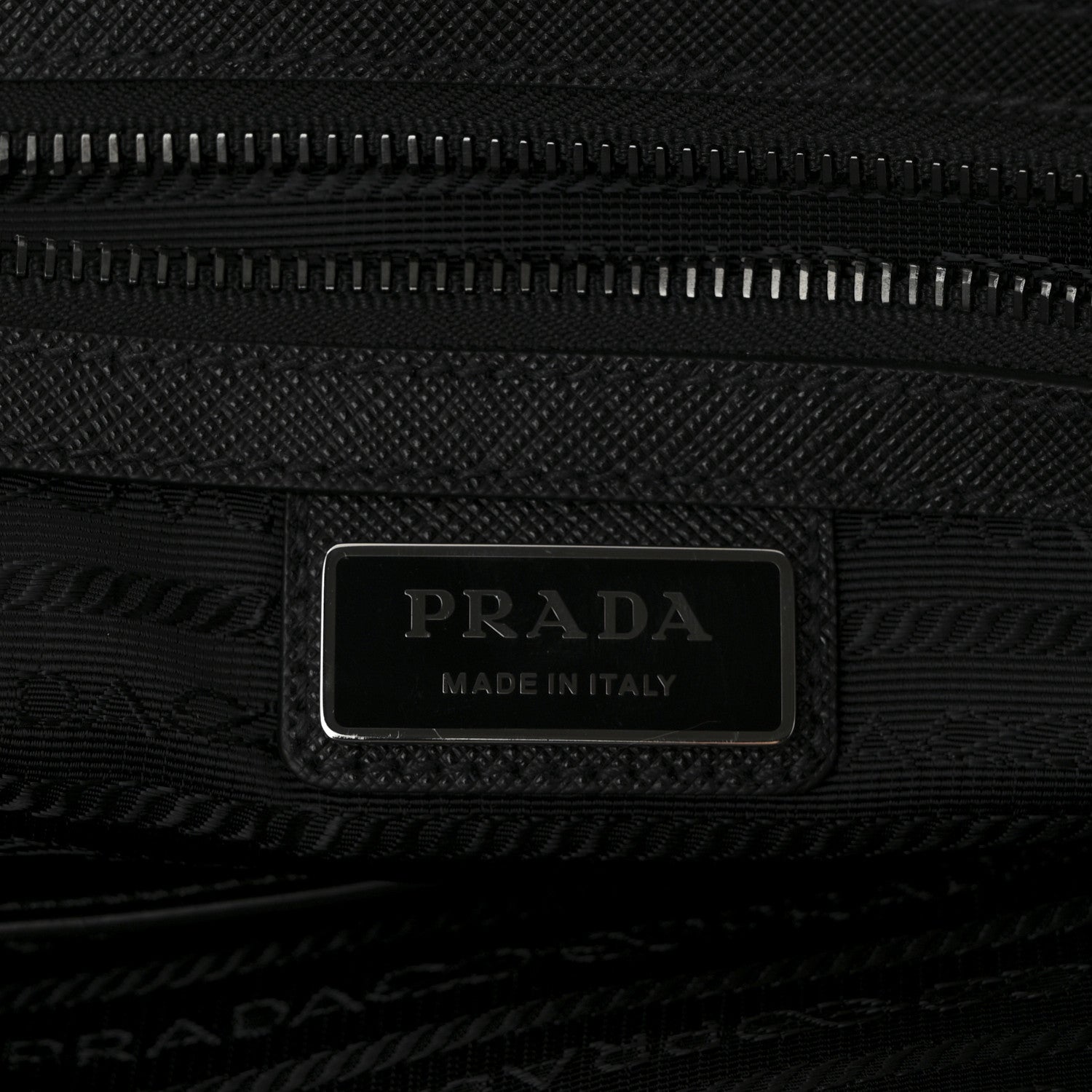 Re-Nylon Saffiano Metal Triangle Logo Briefcase Black