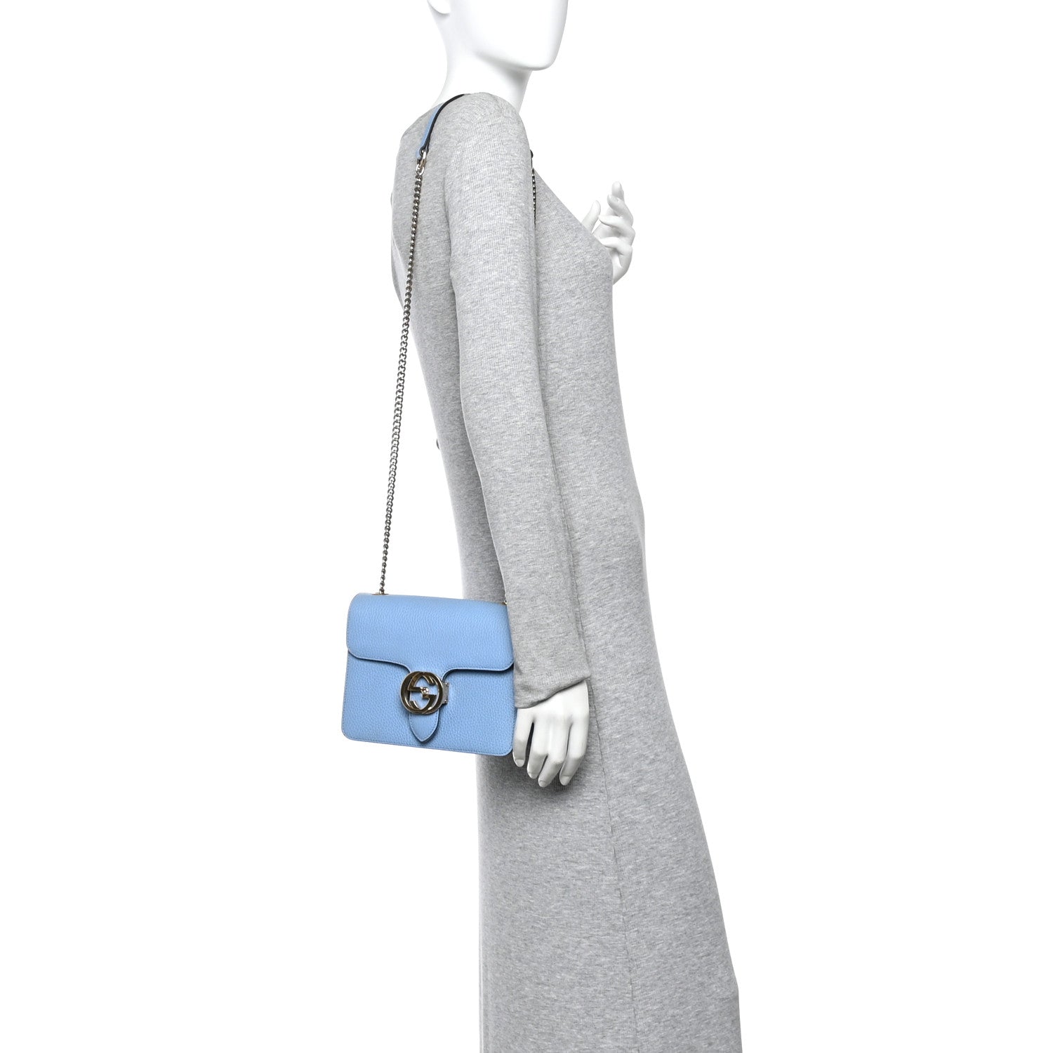 Dollar Calfskin Small Interlocking G Shoulder Bag Mineral Blue