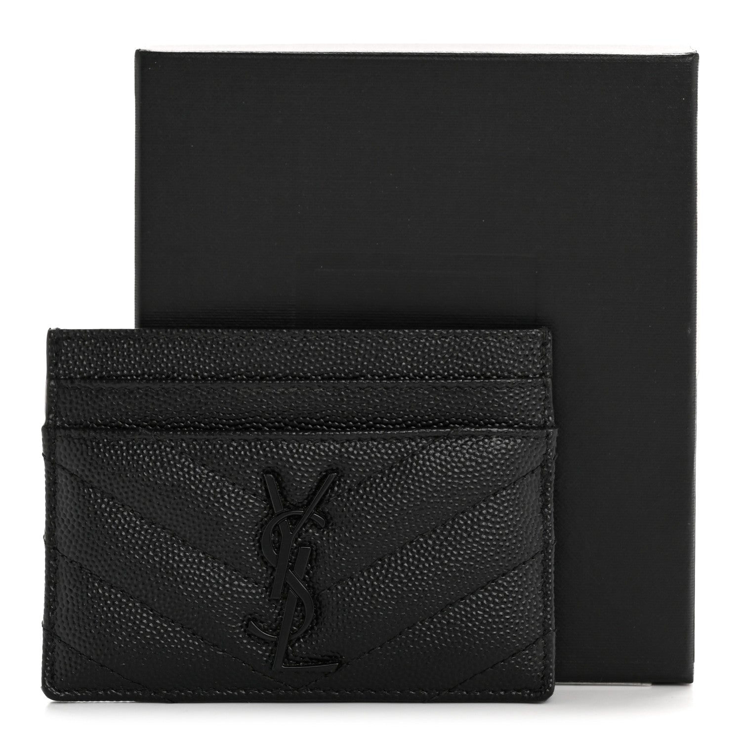 Grain De Poudre Matelasse Chevron Monochrome Monogram Credit Card Case Black