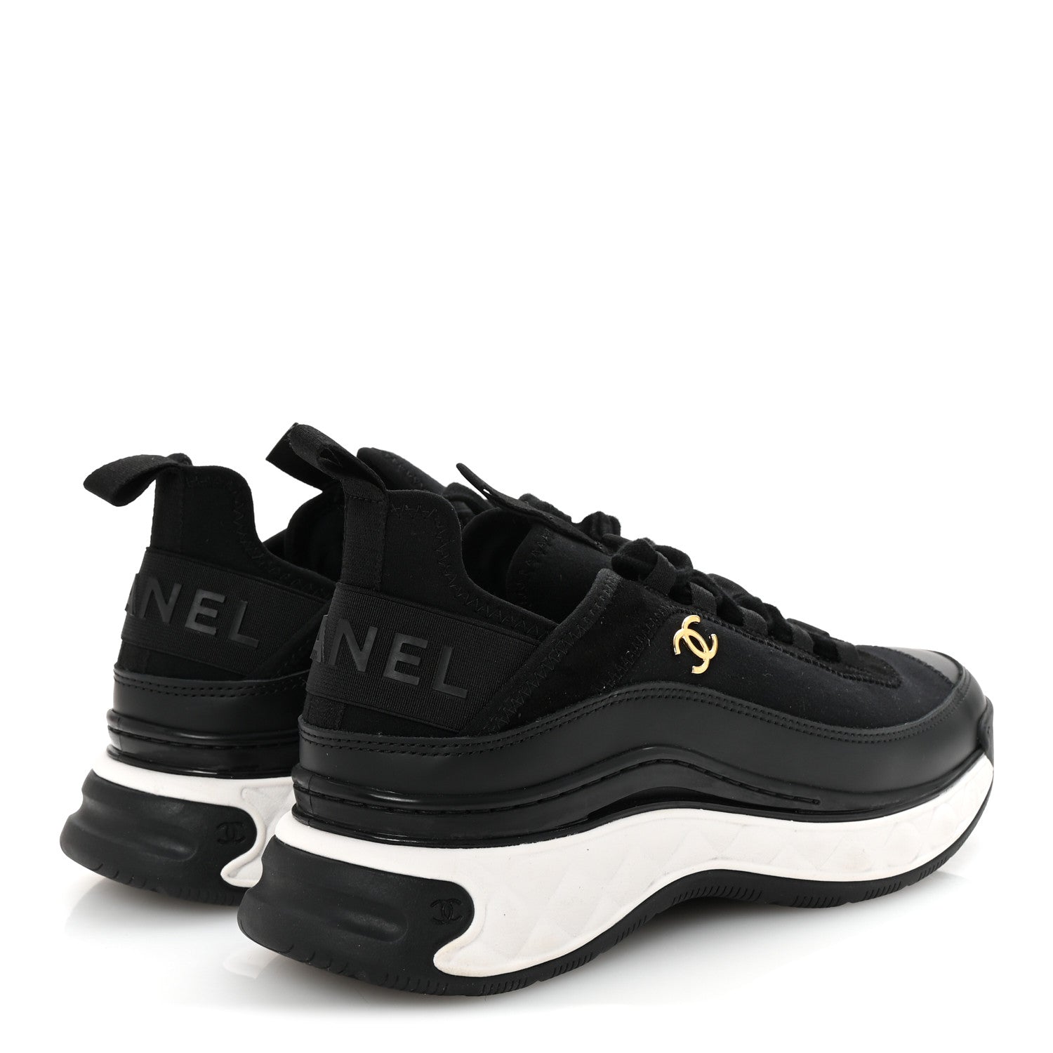 Velvet Calfskin Mixed Fibers CC Sneakers 38 Black