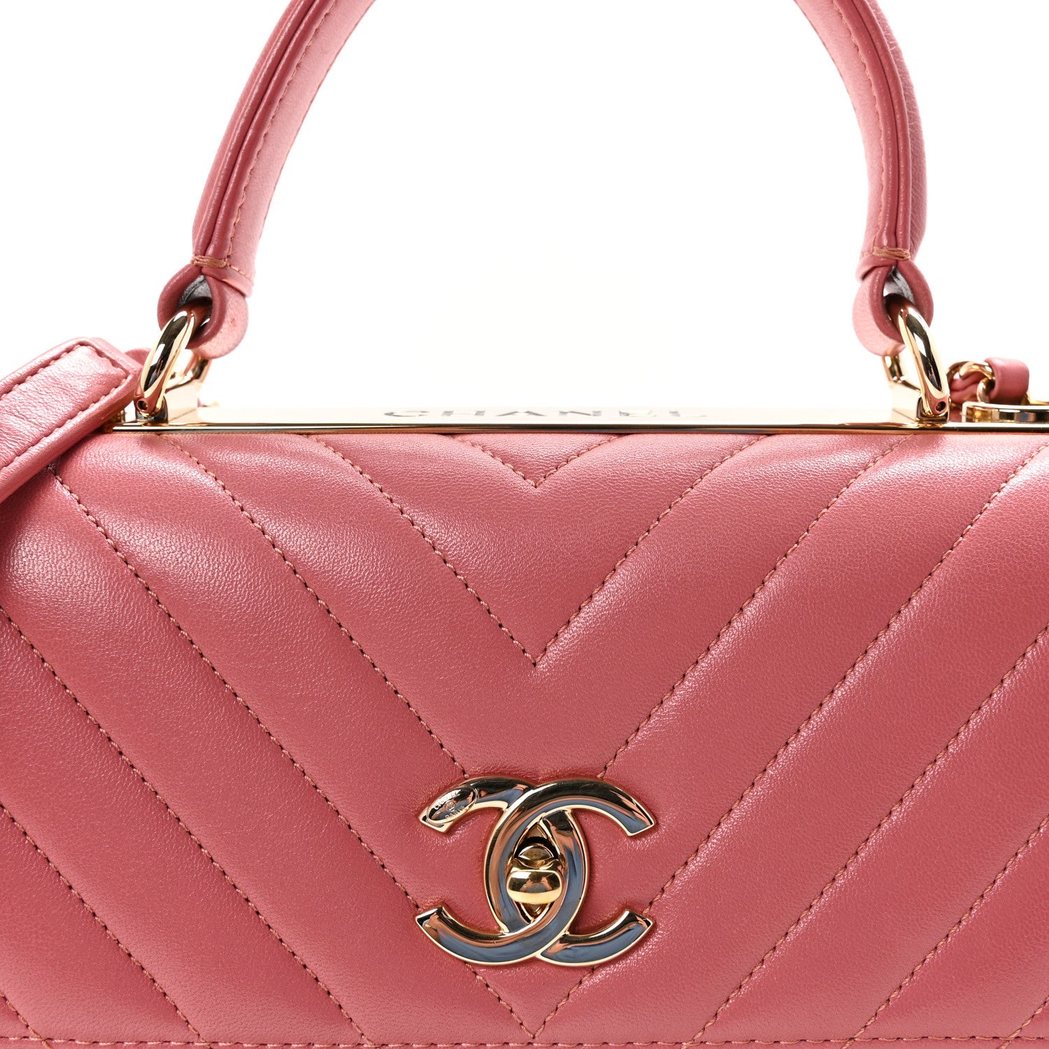 Lambskin Chevron Quilted Small Trendy CC Dual Handle Flap Bag Rosewood