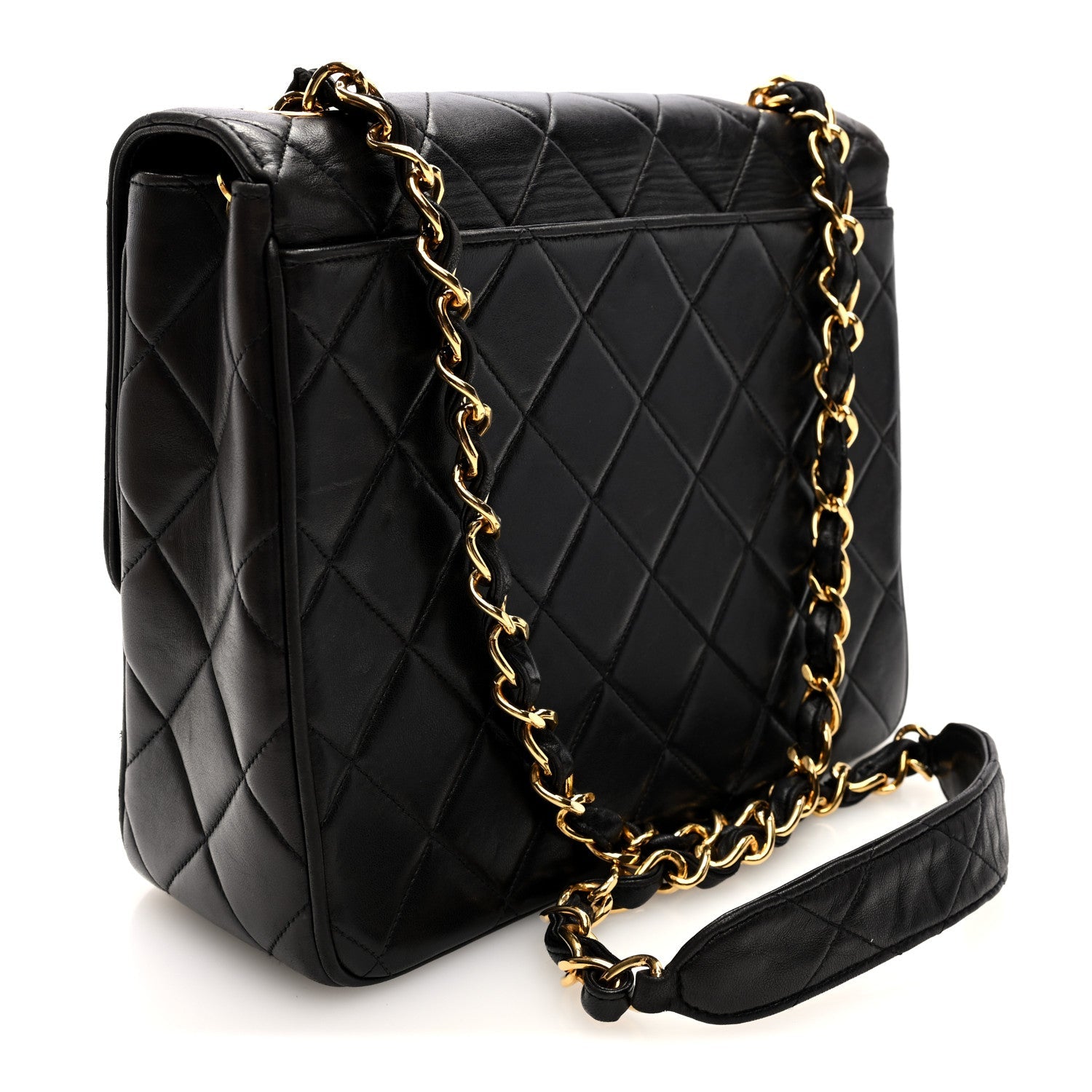 Lambskin Quilted Single Flap Shoulder Bag Black