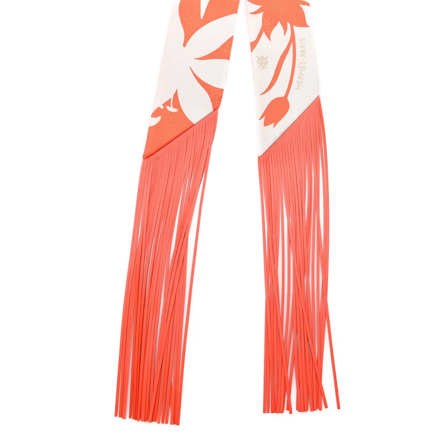 Silk Calfskin Bouquet Final Fringed Twilly Orange Gris Perle Vermillion