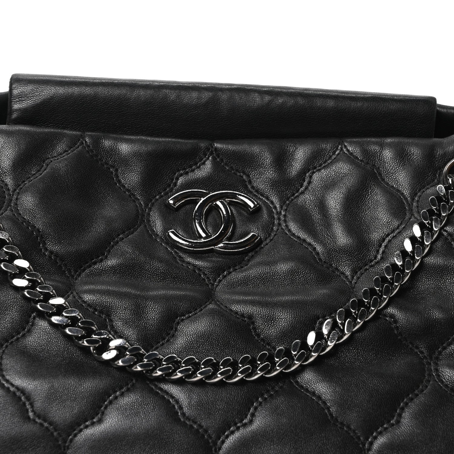 Lambskin Cells Accordion Tote Black