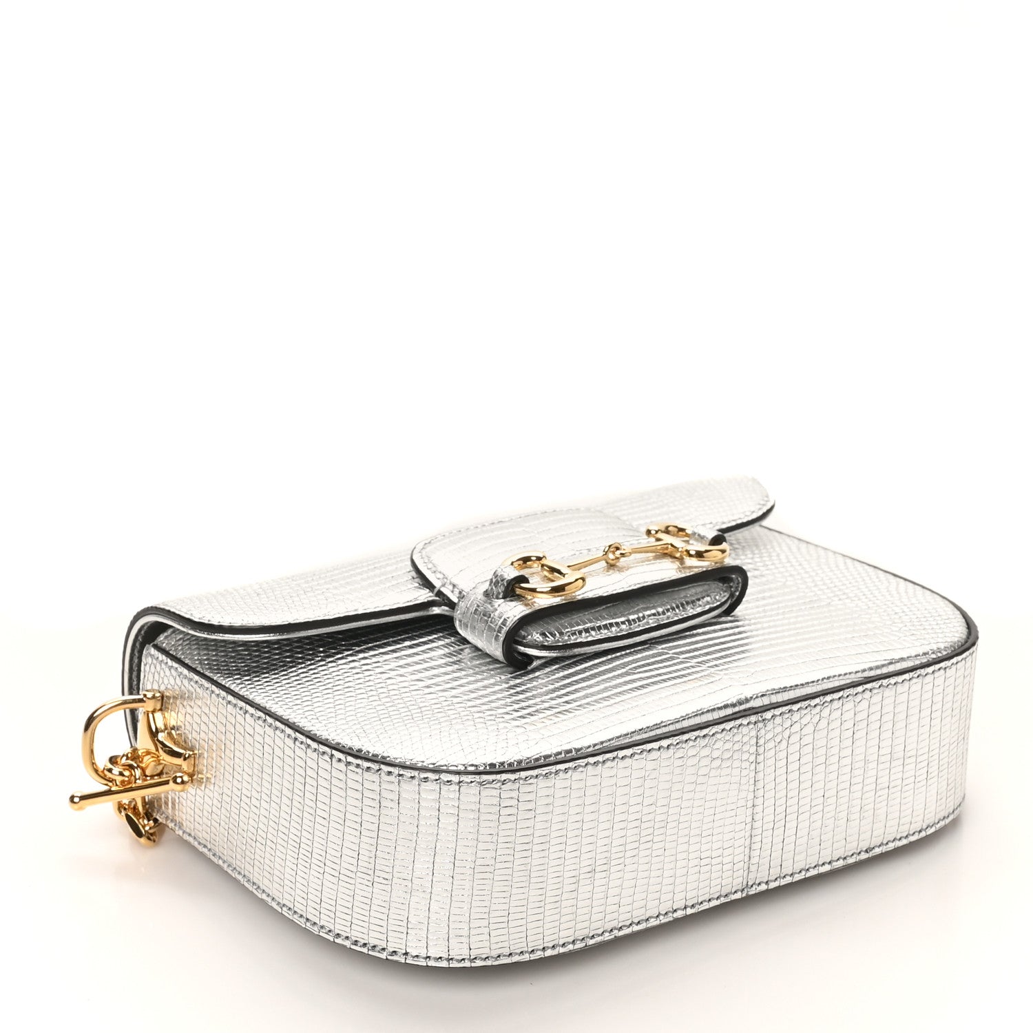 Lizard Mini Horsebit 1955 Shoulder Bag Silver