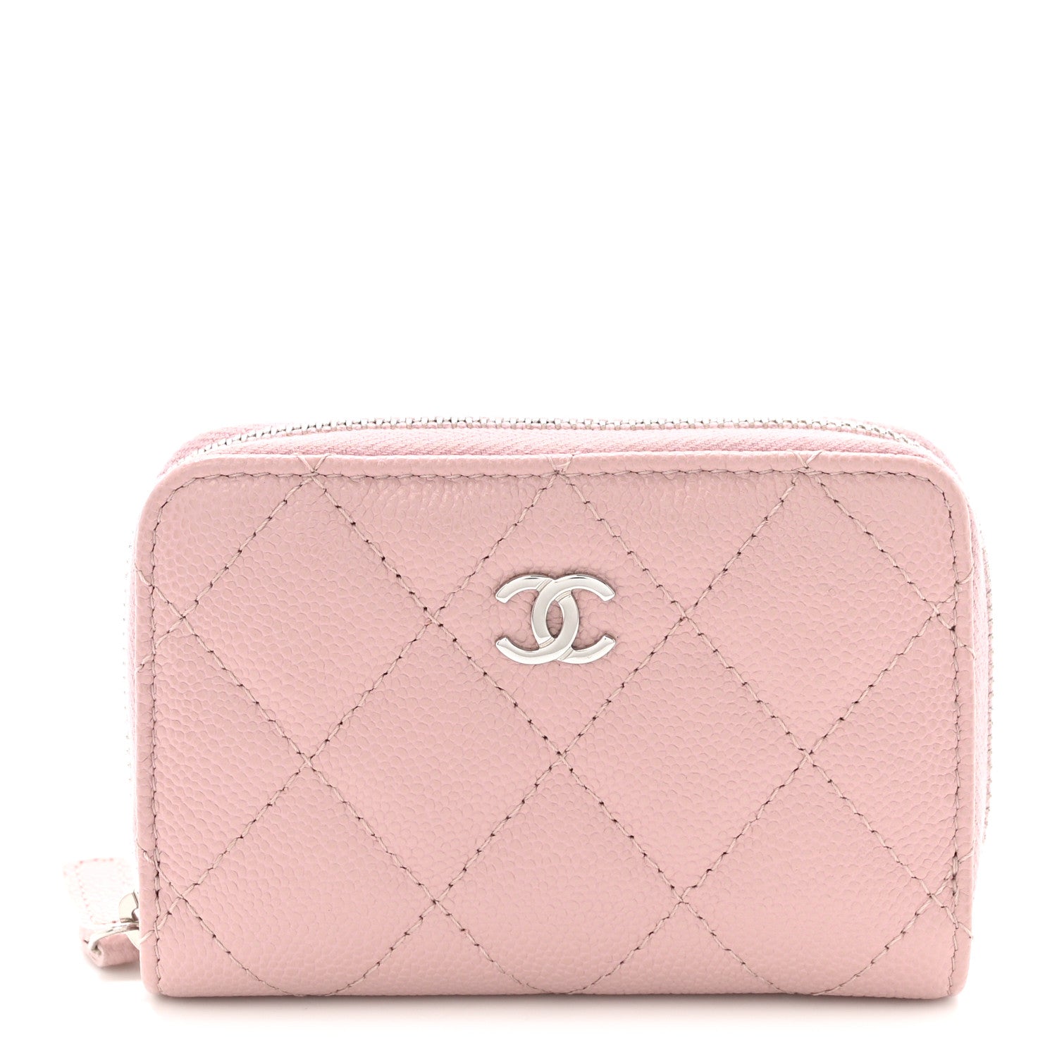Caviar Quilted Zip Coin Purse Pink