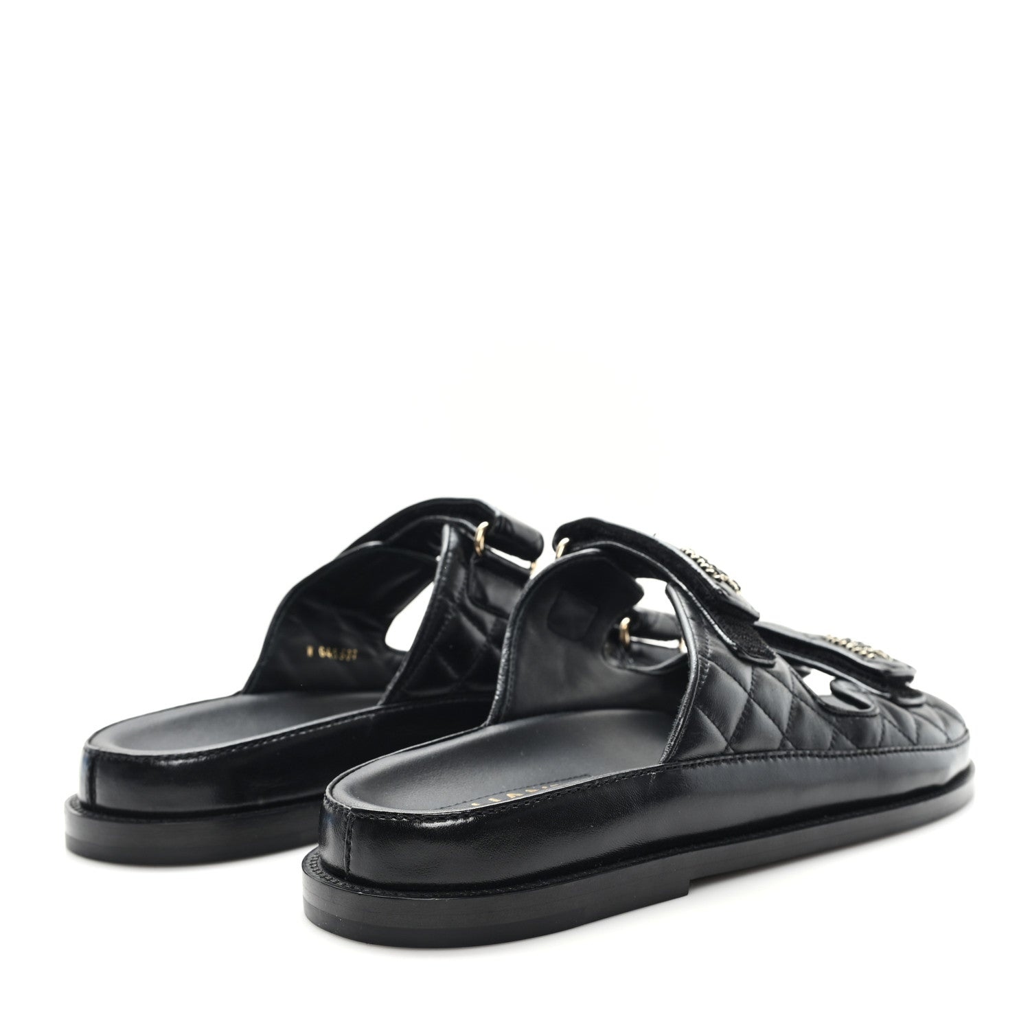 Lambskin Quilted Velcro Dad Chain CC Slide Sandals 40 Black