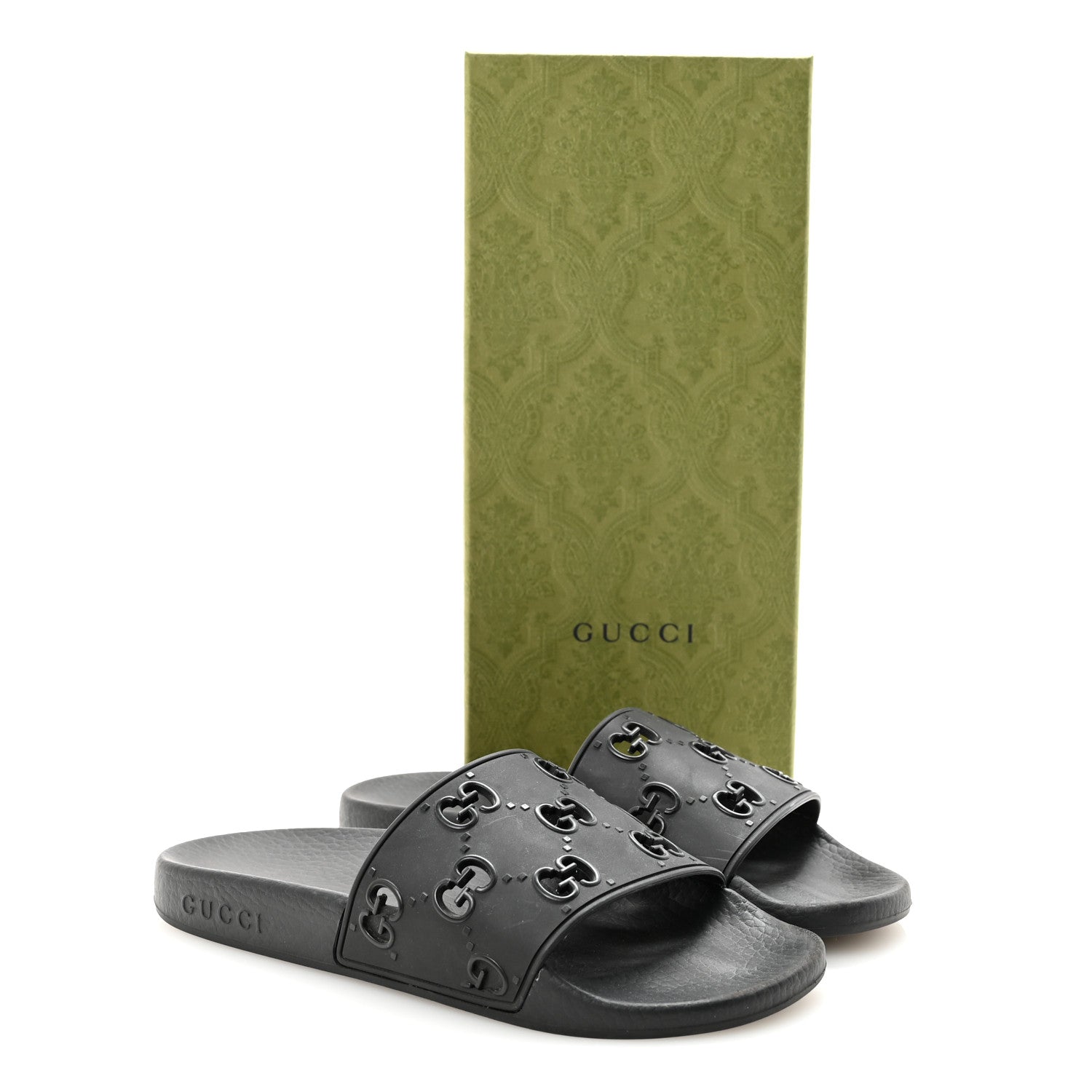 Rubber GG Monogram Perforated Womens Slide Sandals 37 Black