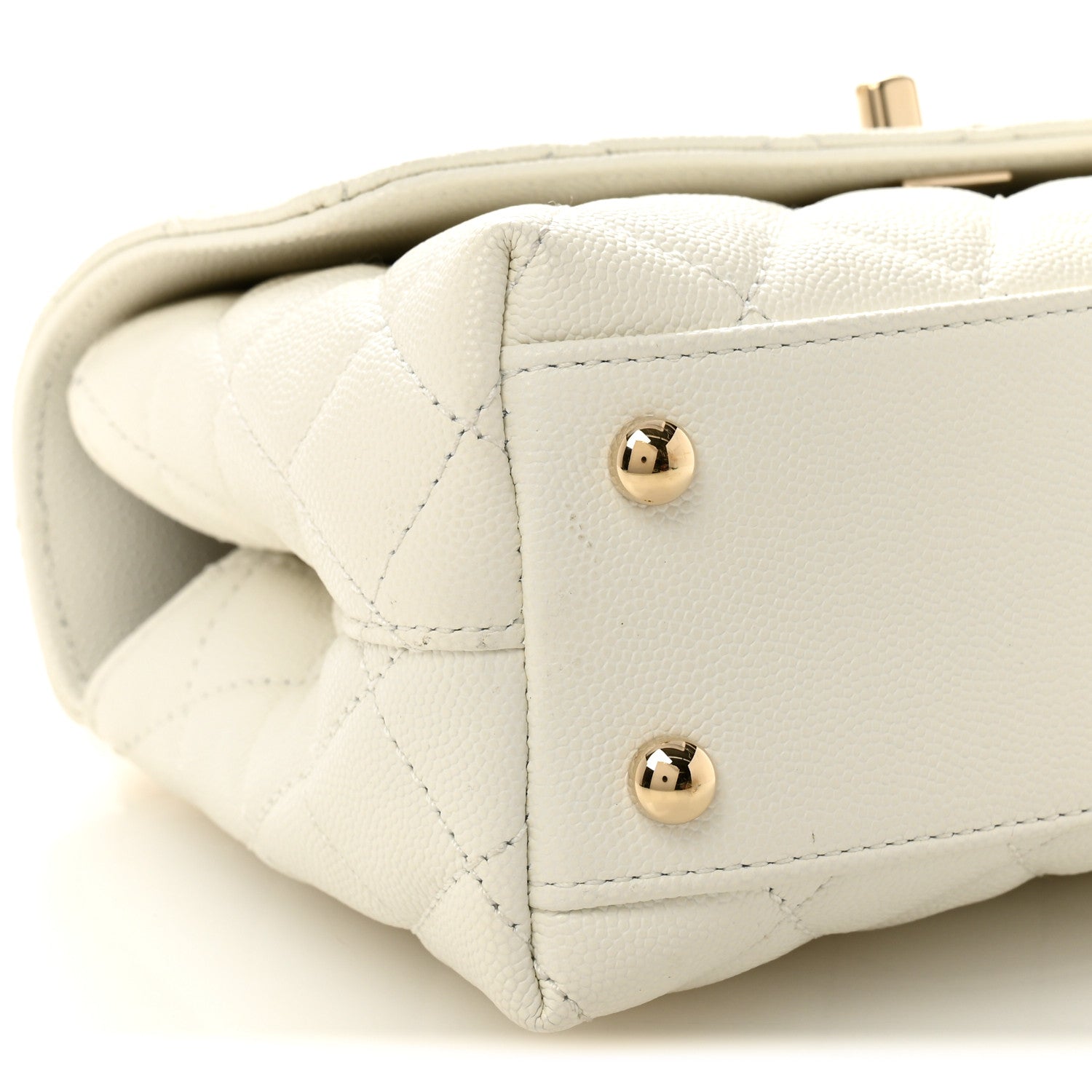 Caviar Quilted Mini Coco Handle Flap White