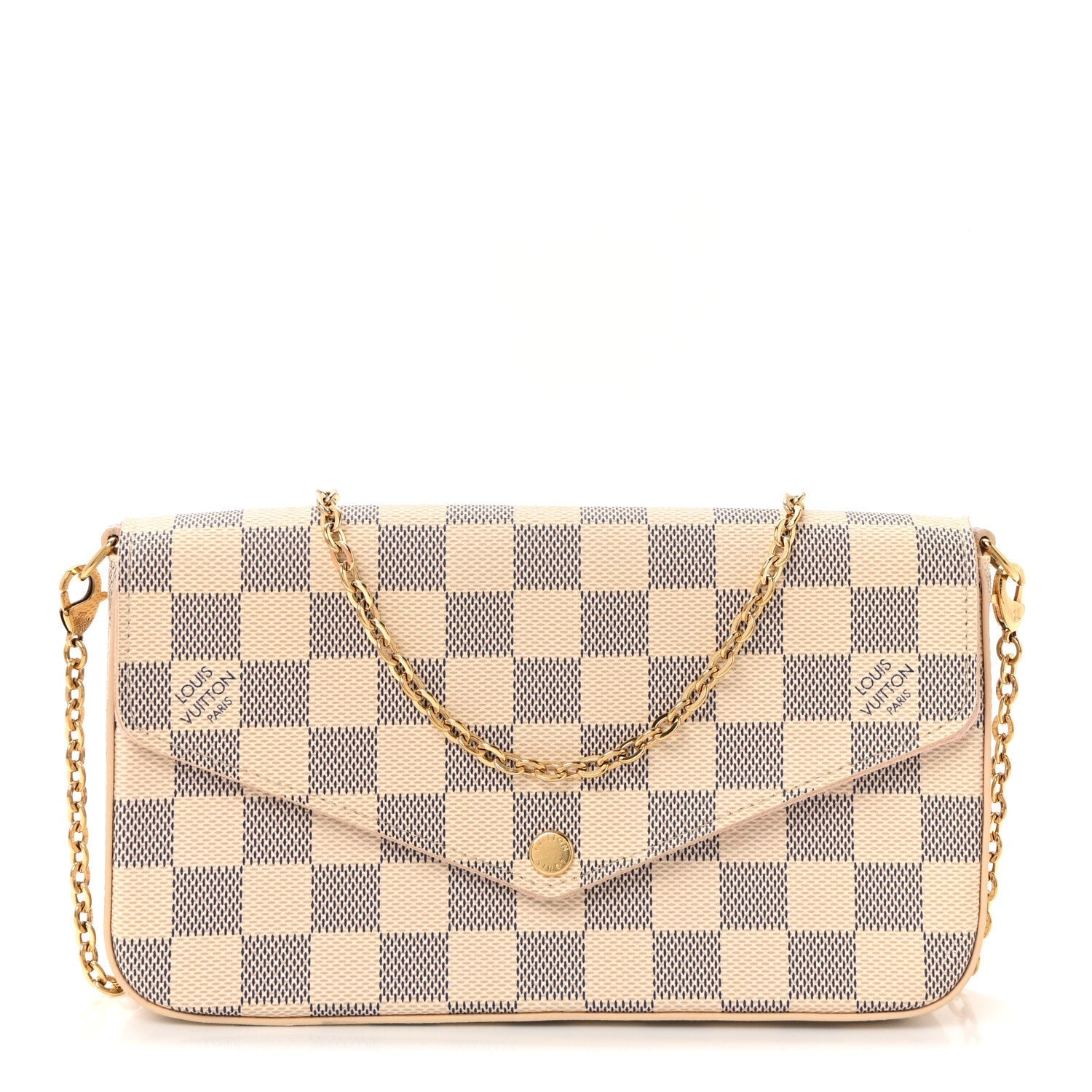 Damier Azur Pochette Felicie Chain Wallet Rose Ballerine