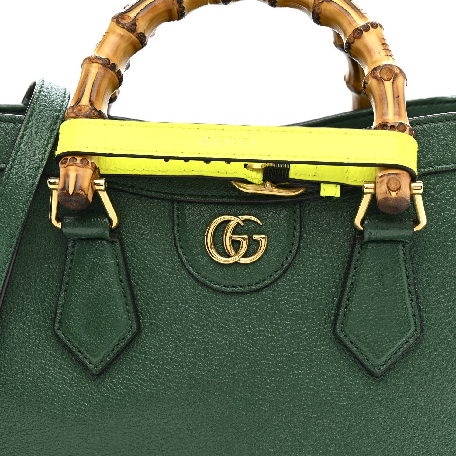 Wonka Grain Calfskin Small Diana Tote Bag Green Yellow Fluo