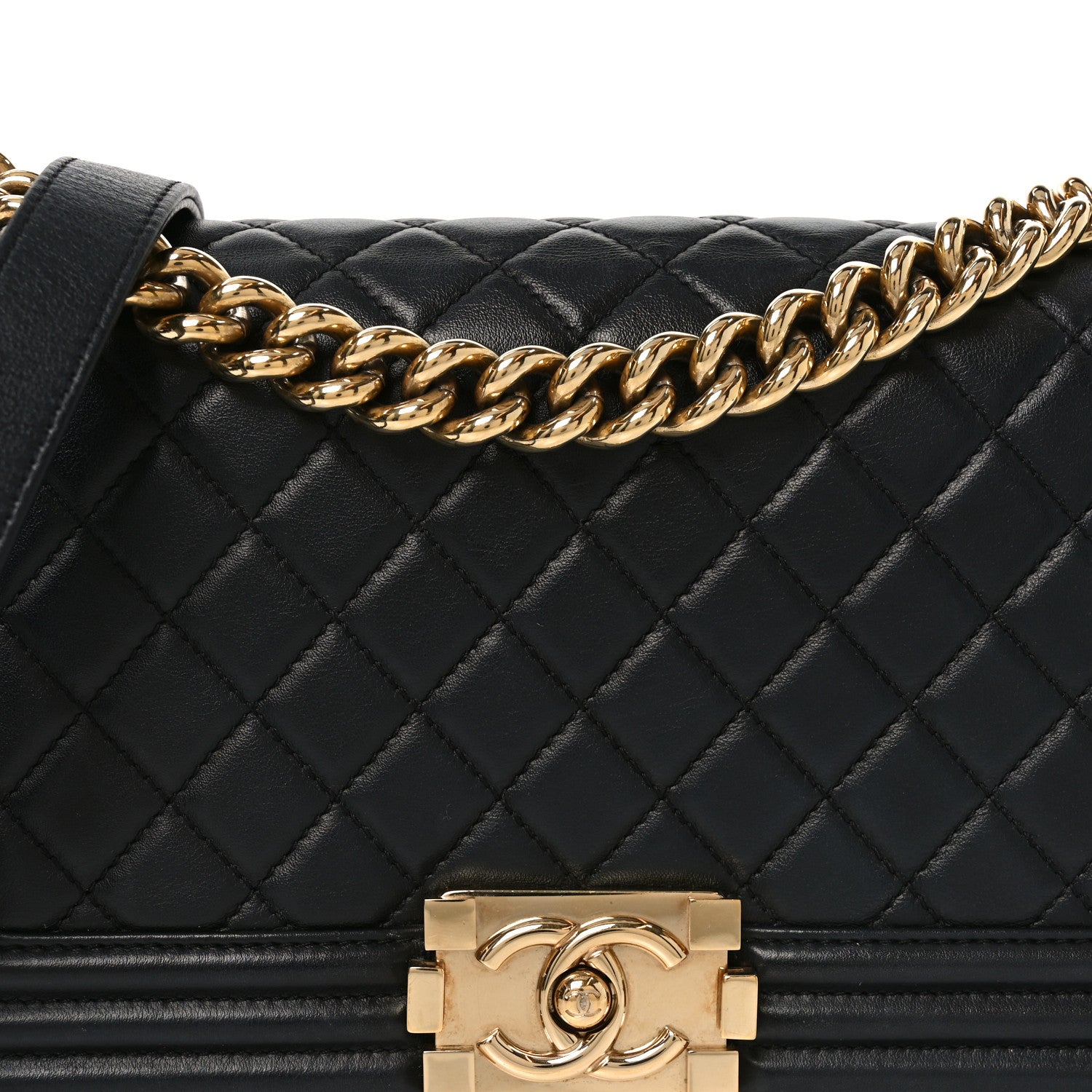 Lambskin Quilted Medium Boy Flap Black
