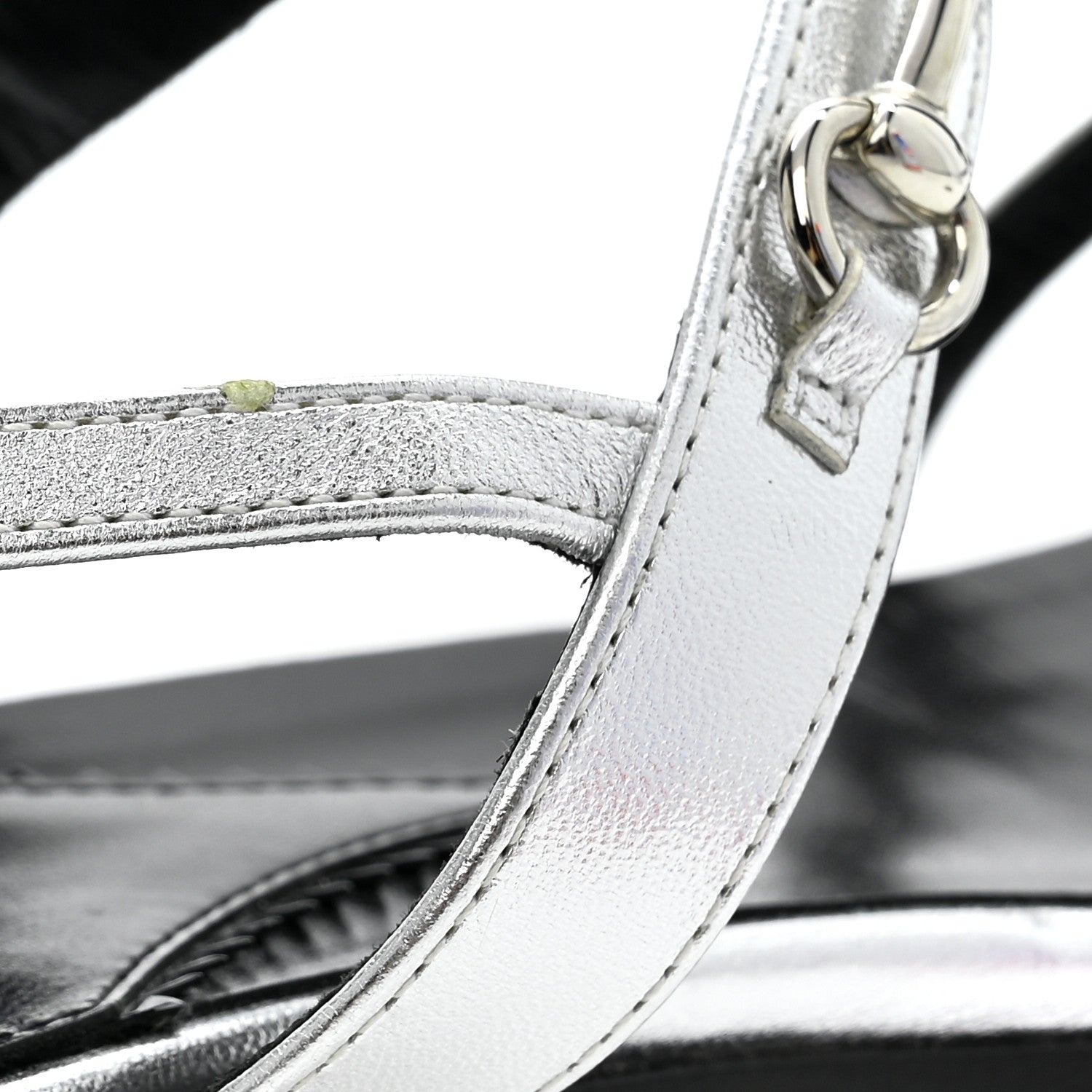 Metallic Calfskin Horsebit Divine Slingback Sandals 38 Silver