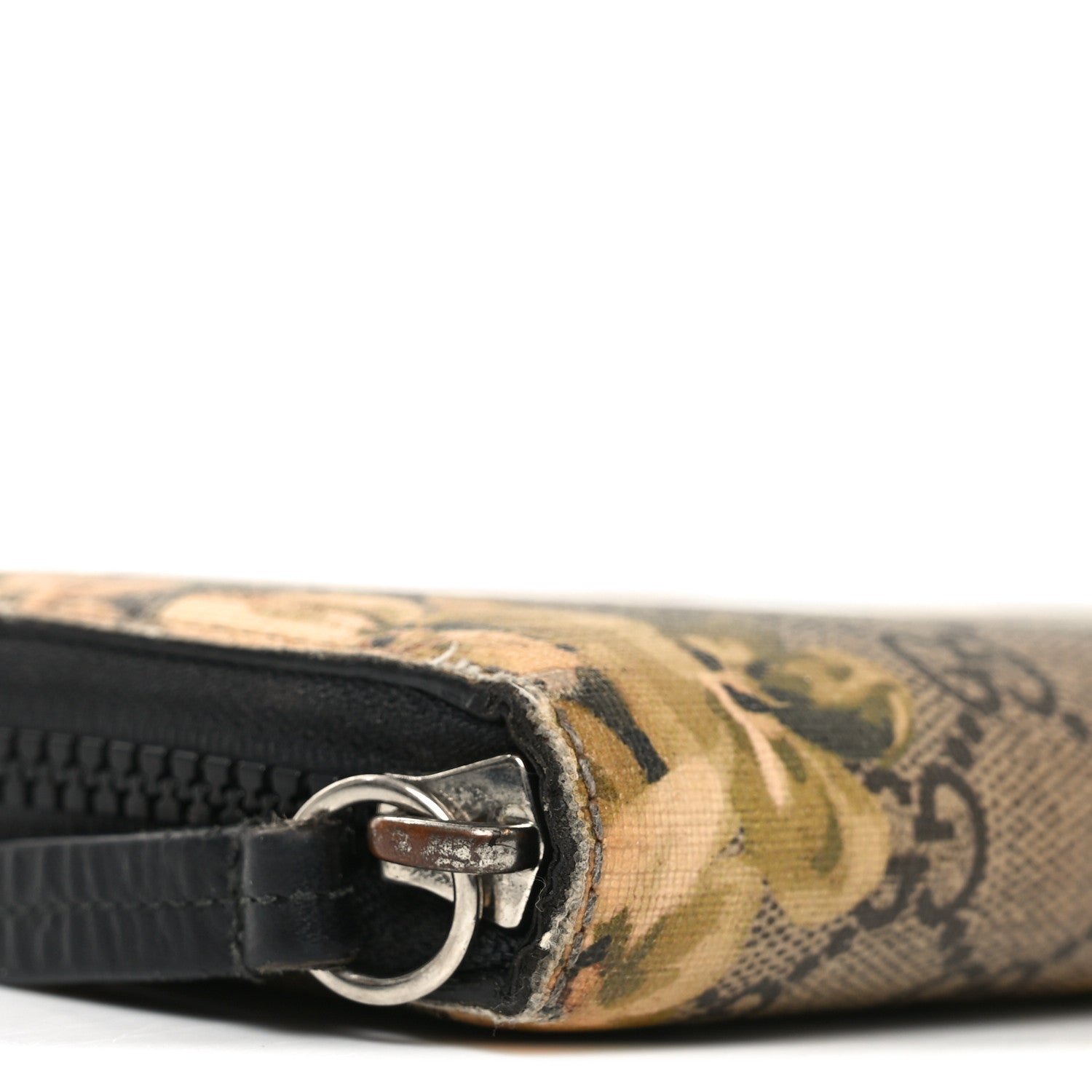 GG Supreme Monogram Blooms Zip Around Wallet Beige New Military Black
