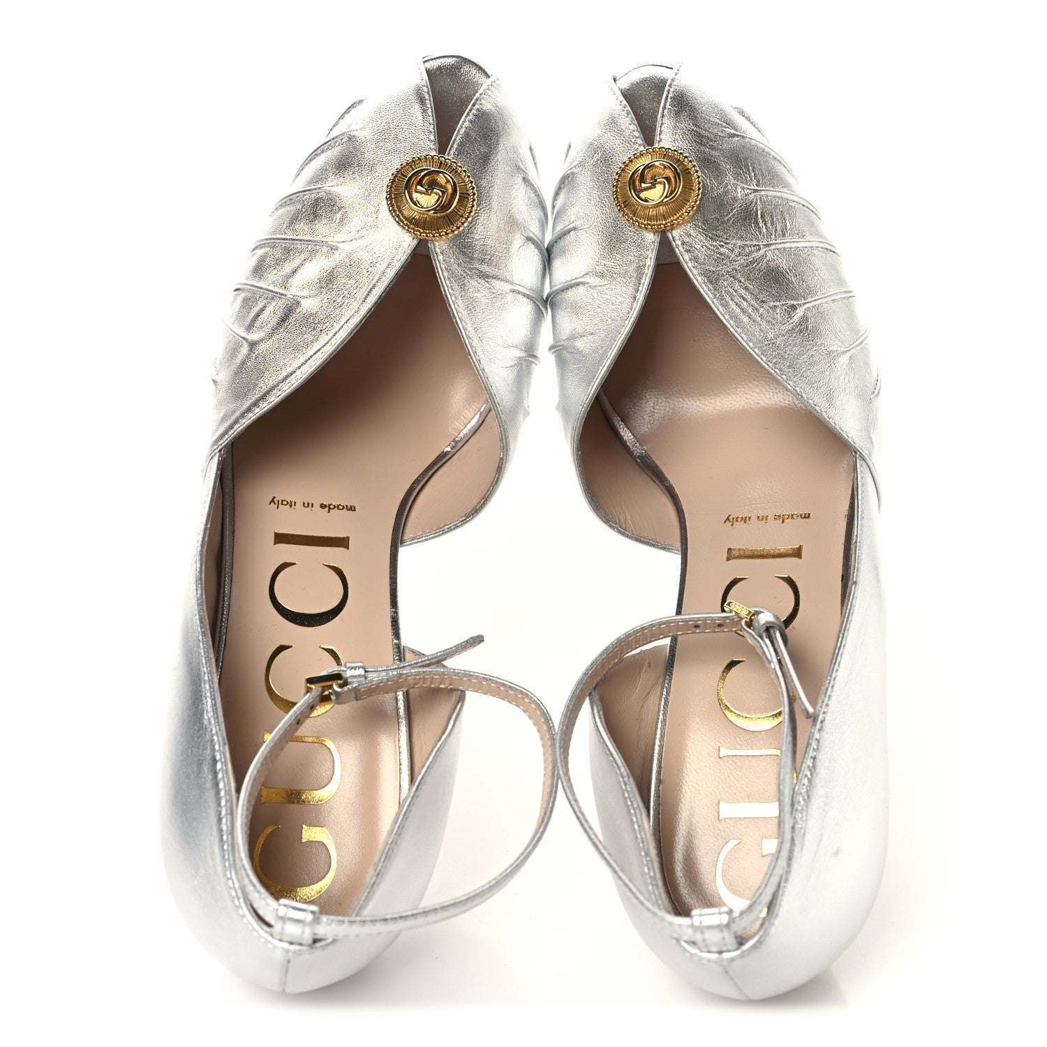 Metallic Nappa Rose 95mm Open Toe Pumps 38.5 Argento
