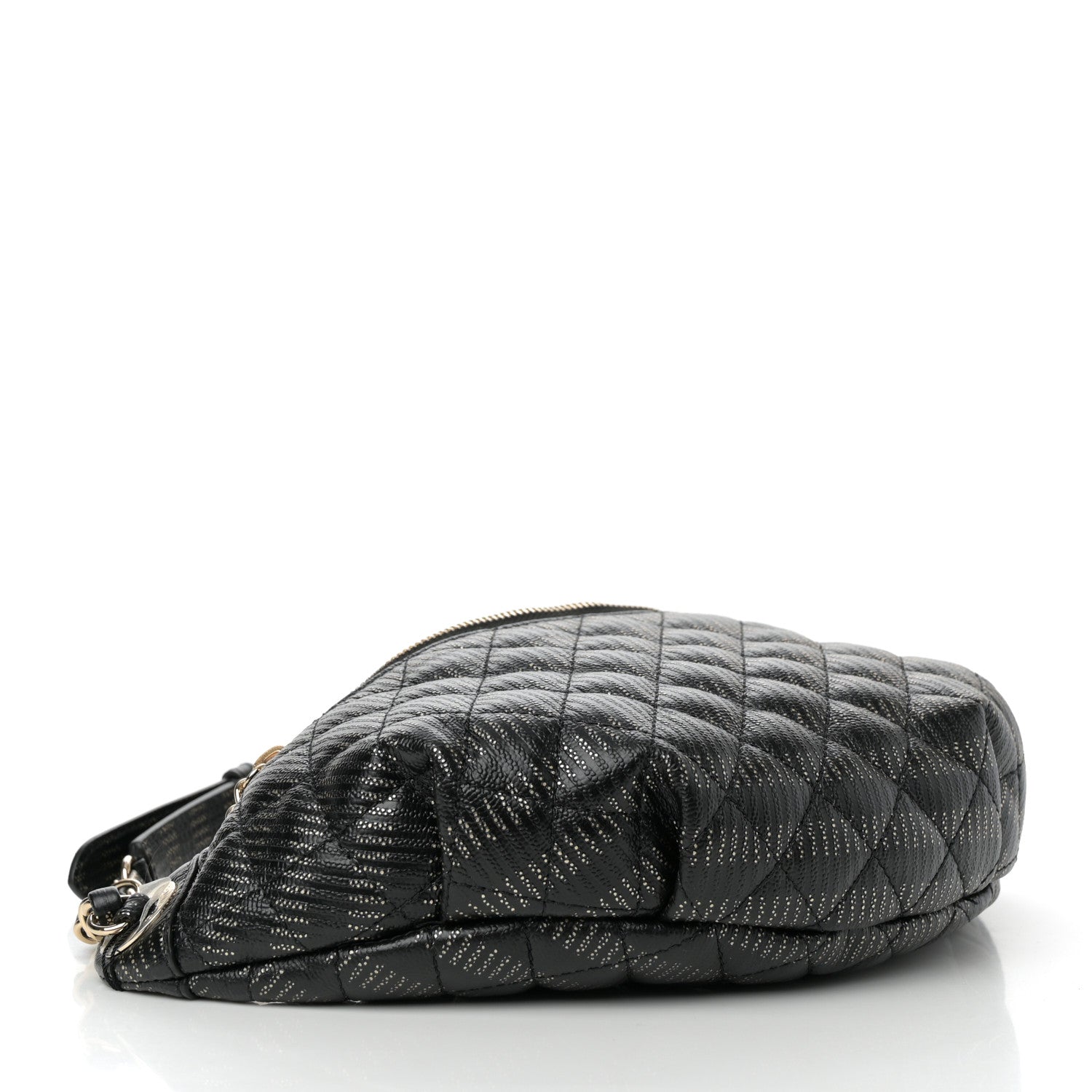 Metallic Caviar Striped Banane Waist Bag Fanny Pack Black Gold