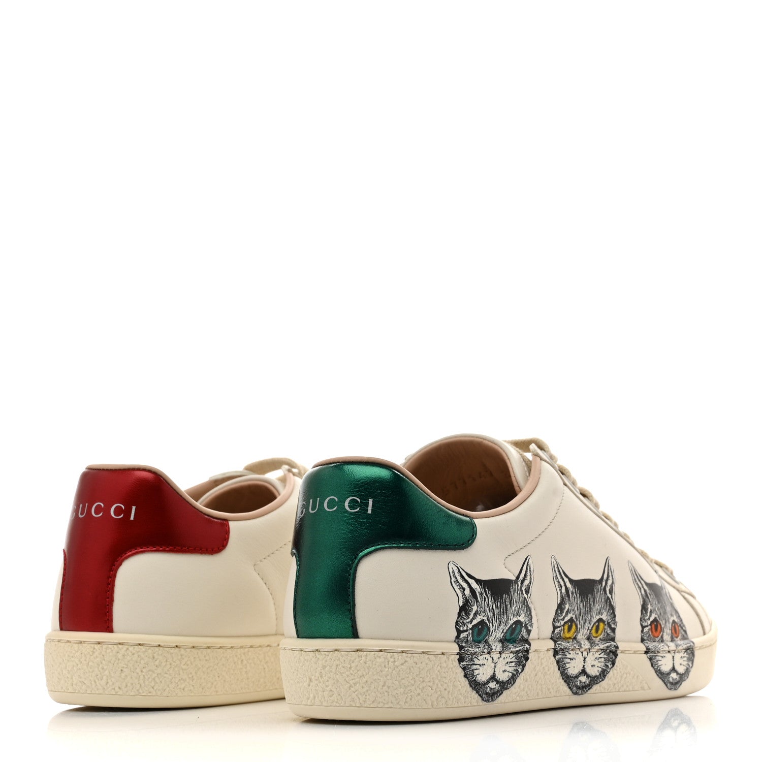 Calfskin Mystic Cat Print Womens Ace Sneakers 35.5 White