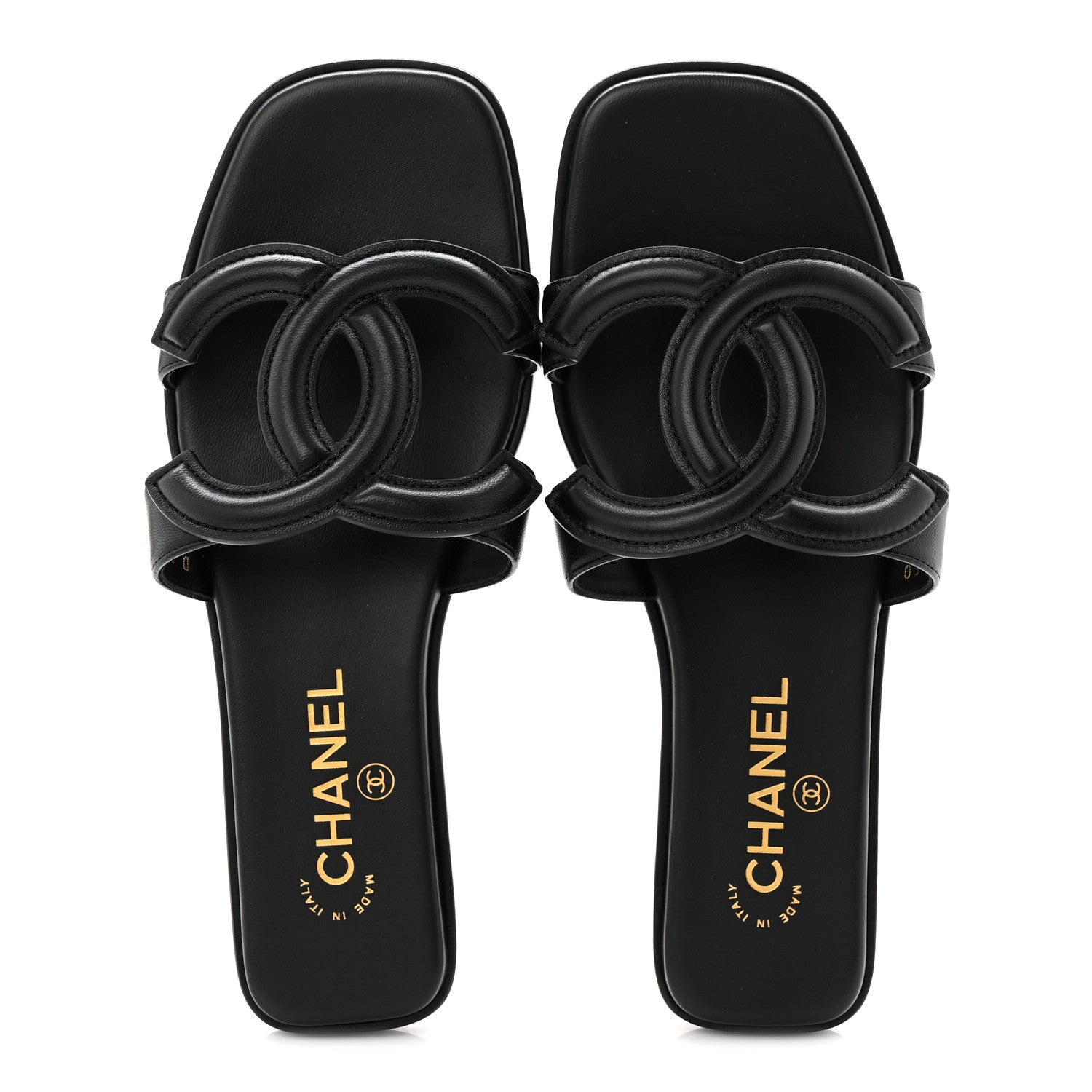 Lambskin CC Cut Out Mules Sandals 38 Black