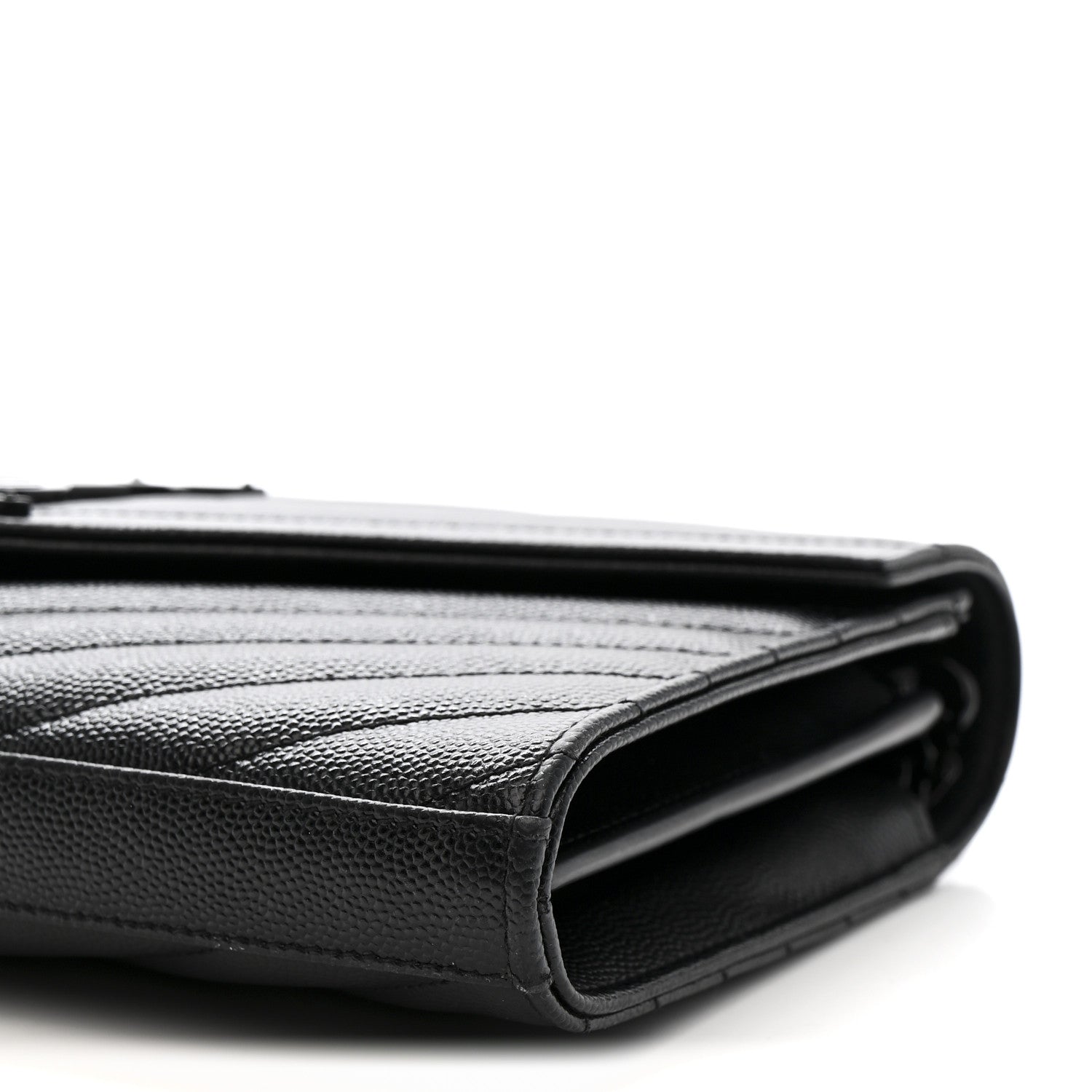 Grain De Poudre Matelasse Chevron Monogram Monochrome Chain Wallet Black