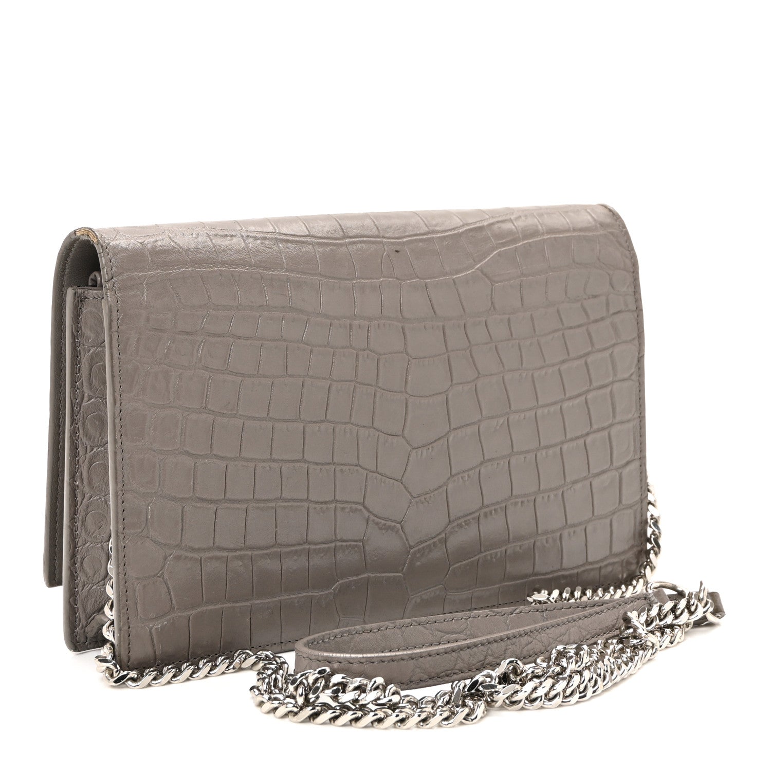 Calfskin Crocodile Embossed Kate Monogram Tassel Chain Wallet Fog