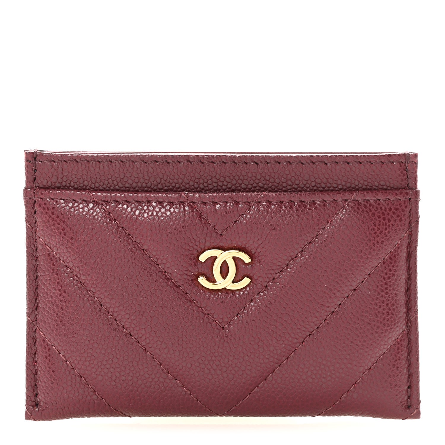 Caviar Chevron Quilted Card Holder Dark Burgundy