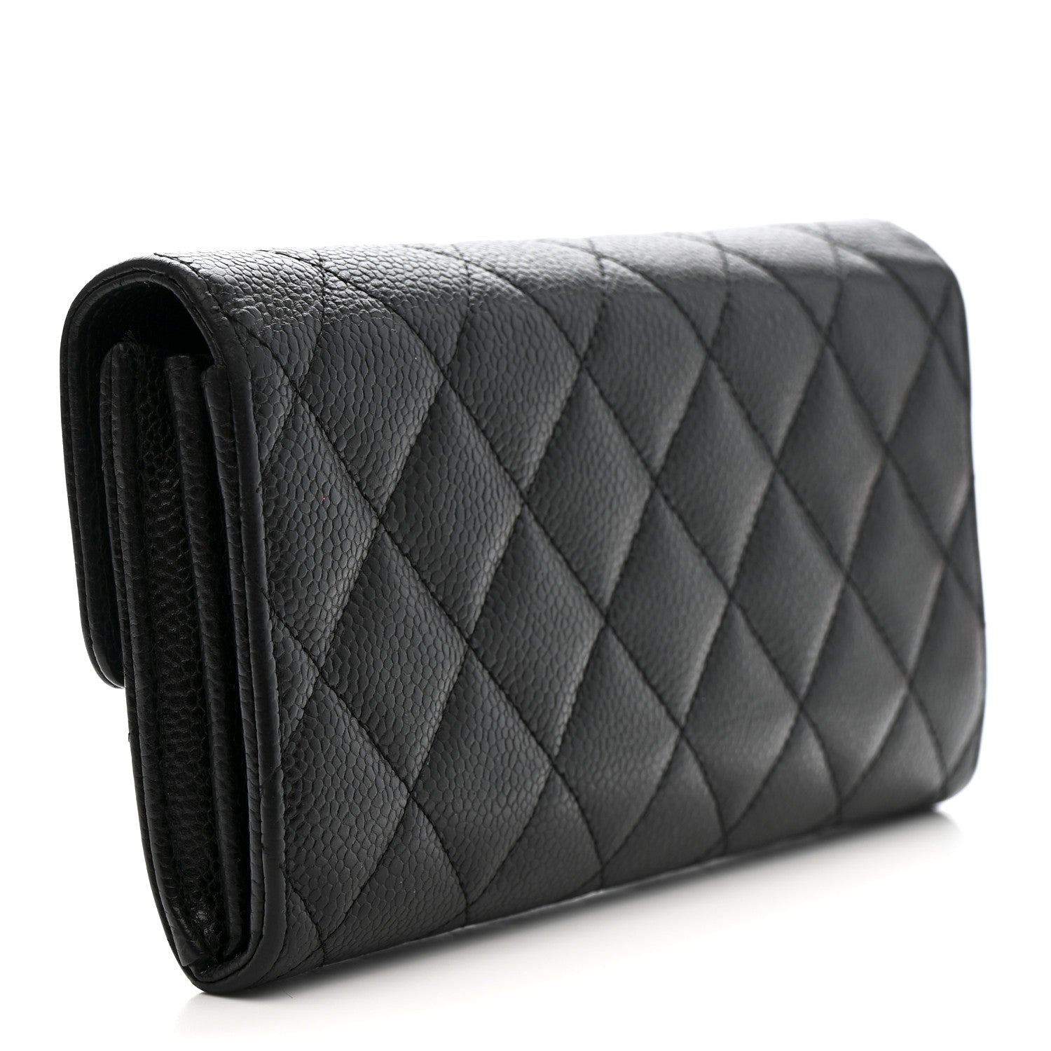Caviar Quilted Large Gusset Flap Wallet Black