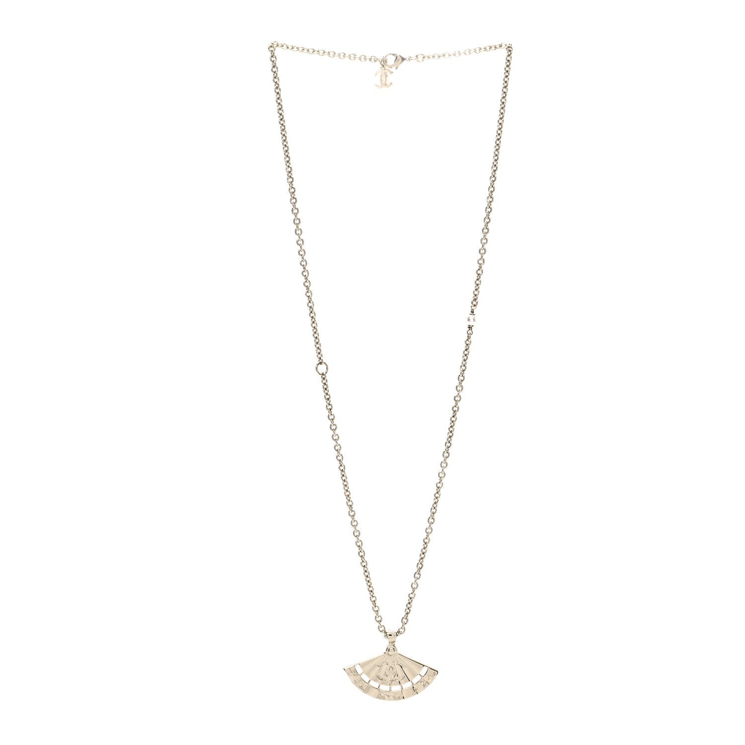 Metal Pearl CC Fan Necklace Gold