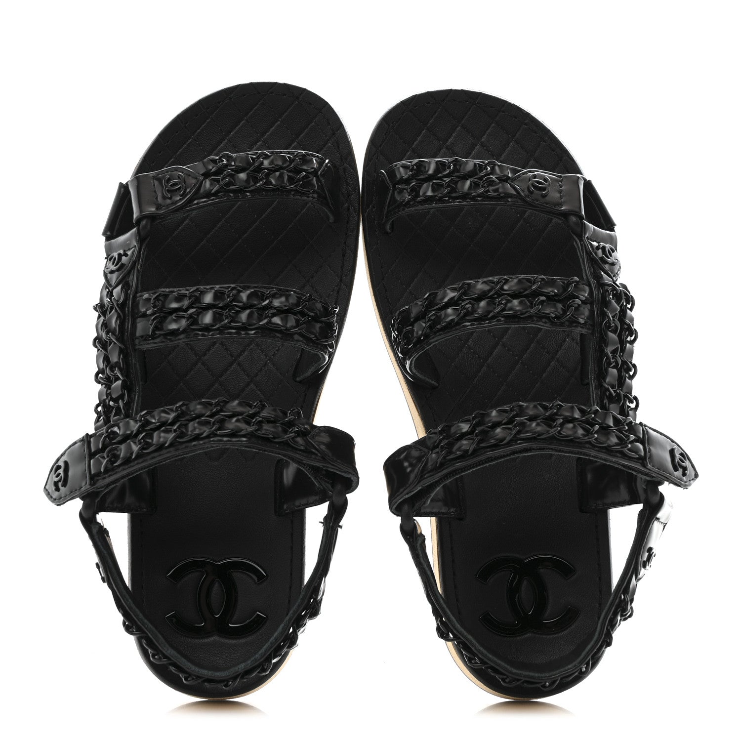Laminated Goatskin Chain Sandals 35 Black