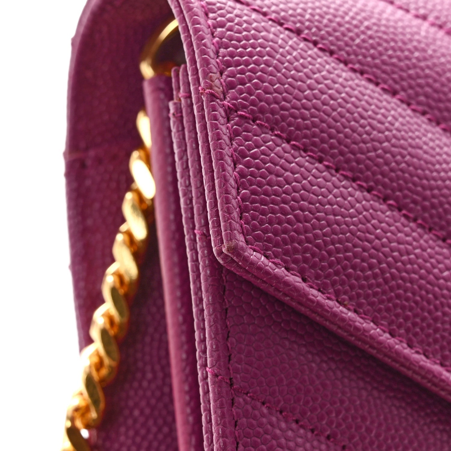 Grain De Poudre Matelasse Chevron Monogram Chain Wallet Dark Grape