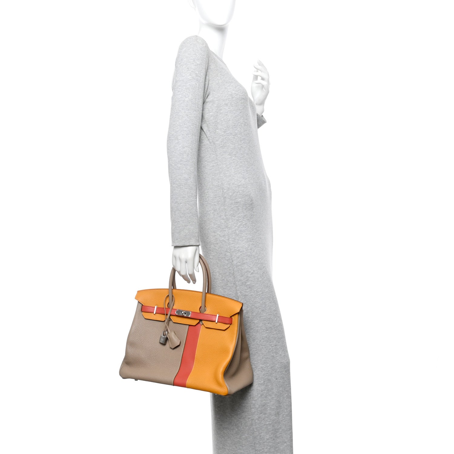 Taurillon Clemence Swift Tri-Color Birkin 35 Sanguine Gris Tourterelle Moutarde