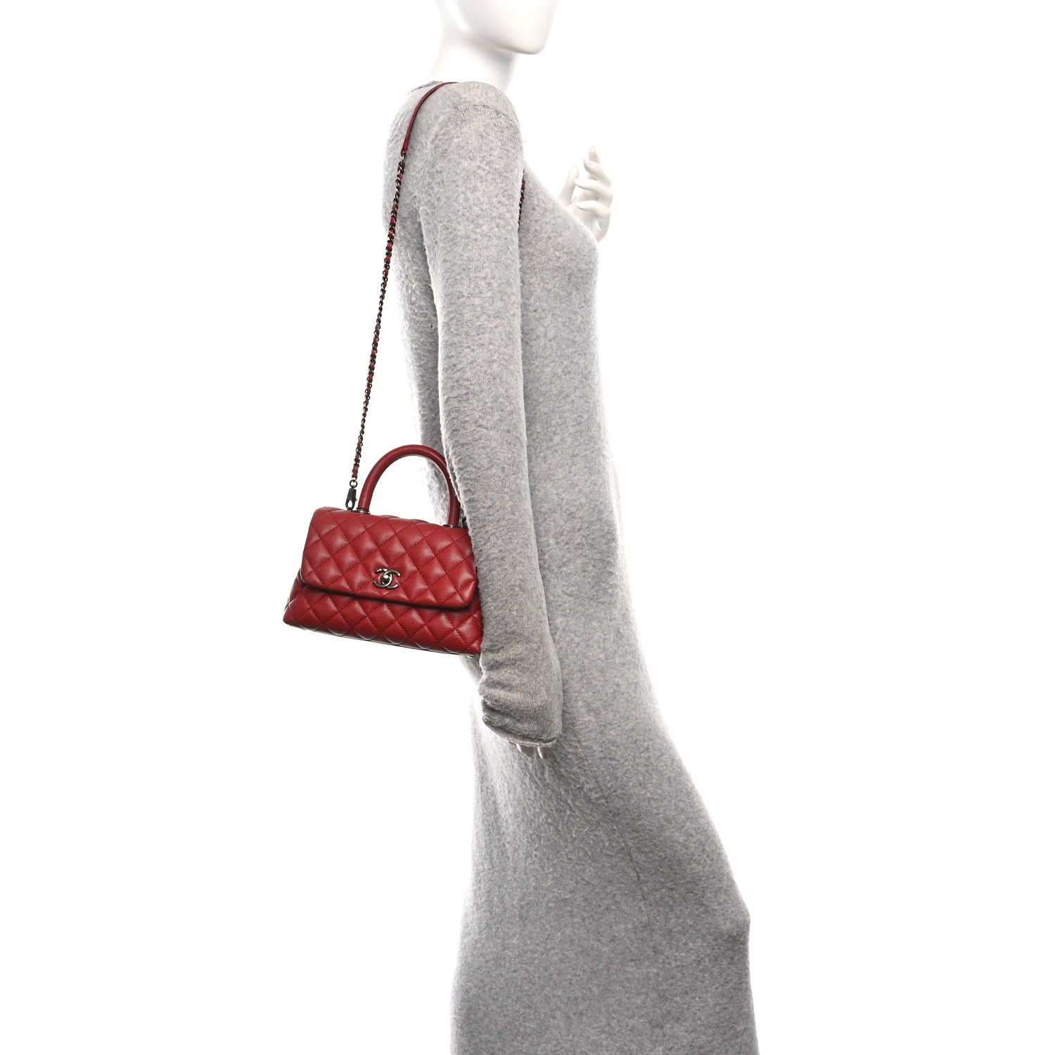 Caviar Quilted Mini Coco Handle Flap Red