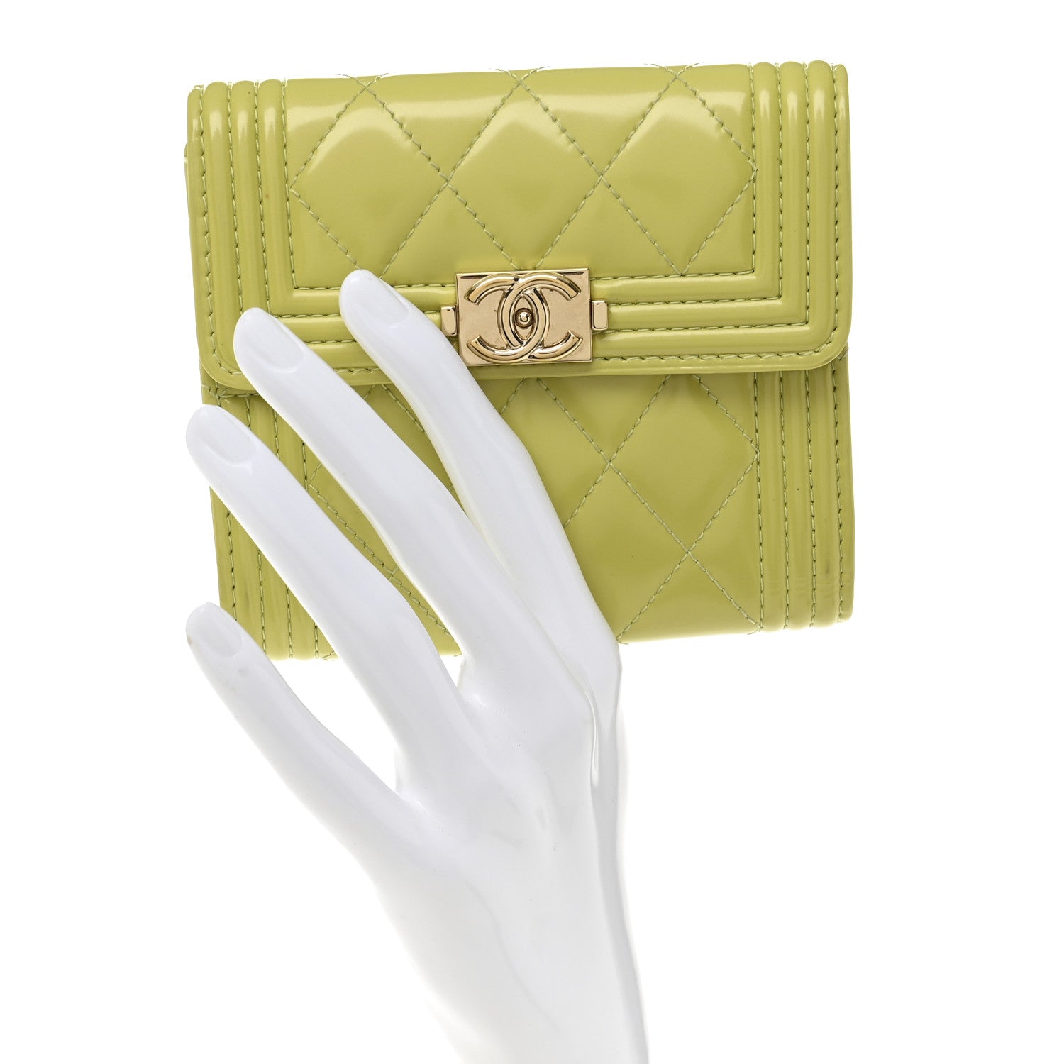 Patent Quilted Compact Boy Wallet Yellow