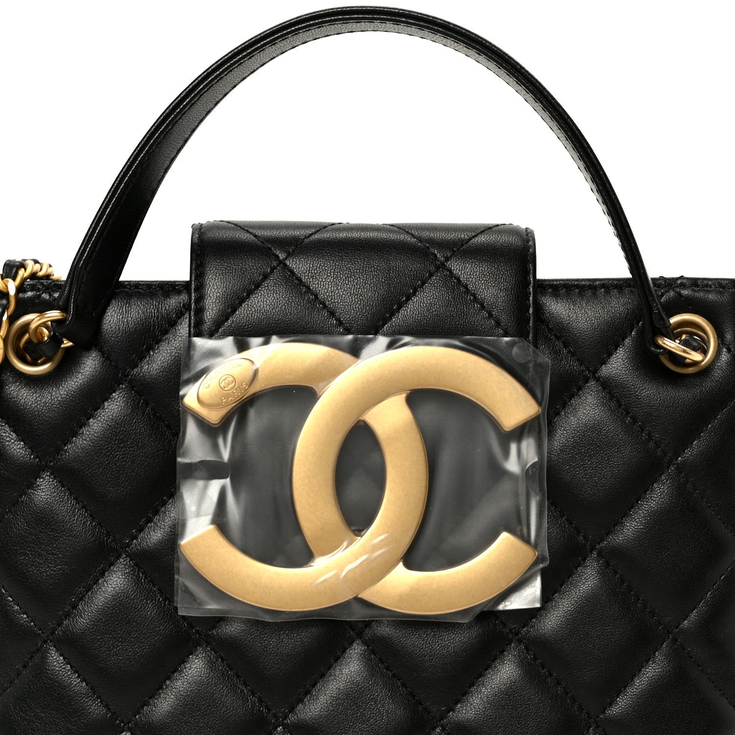Lambskin Quilted Giant CC Shoulder Bag Black