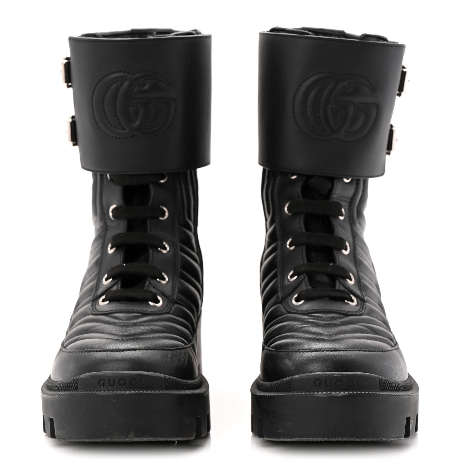 Nappa Frances GG Matelasse Platform Combat Boots 36 Black