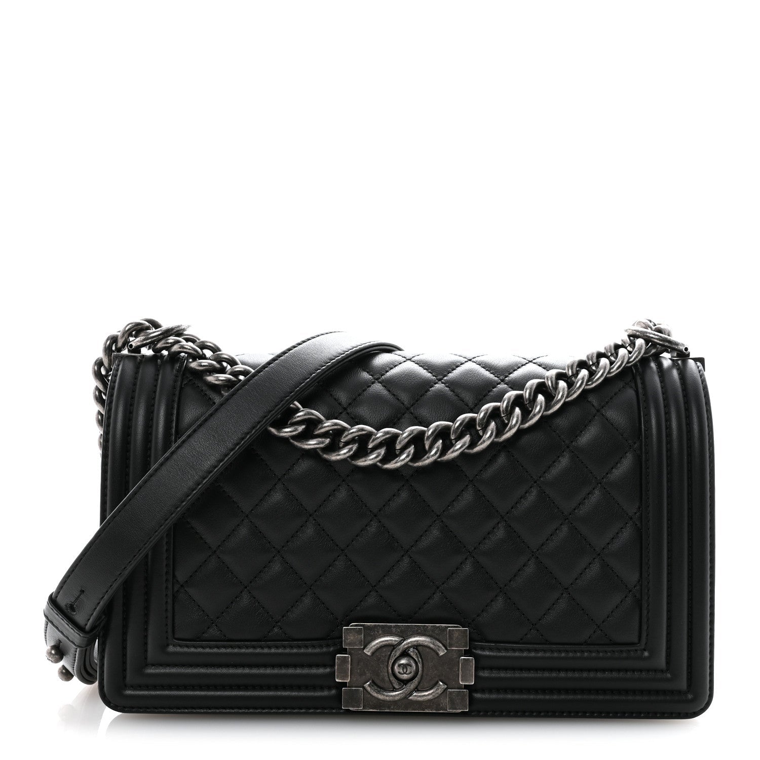Calfskin Quilted Medium Boy Flap Black