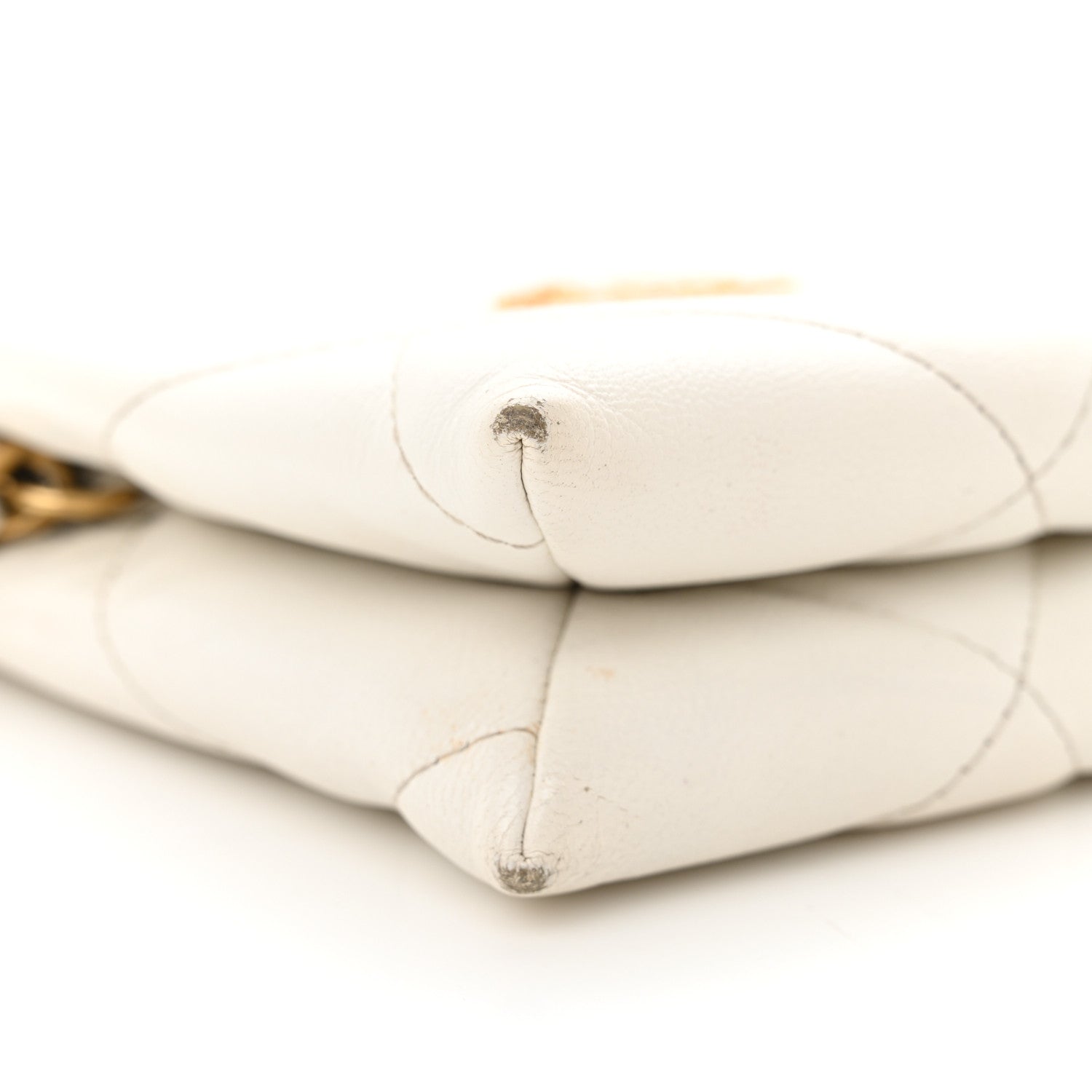 Shiny Goatskin Quilted Chanel 19 Small Pouch With Handle White
