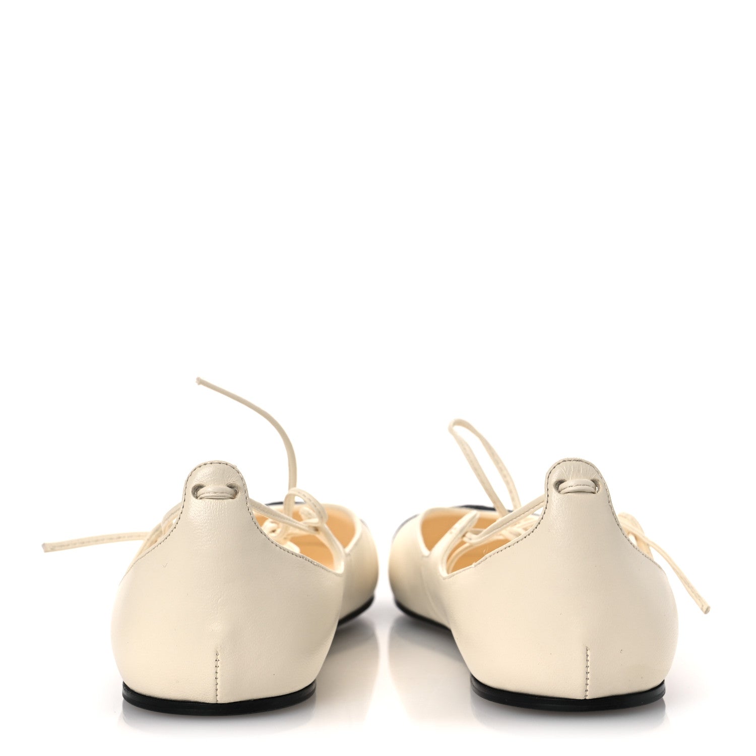 Lambskin Grosgrain Mary Jane Flats 38.5 Ivory Black