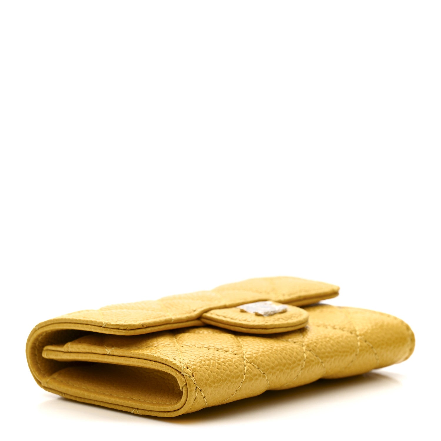 Caviar Quilted Flap Card Holder Wallet Yellow