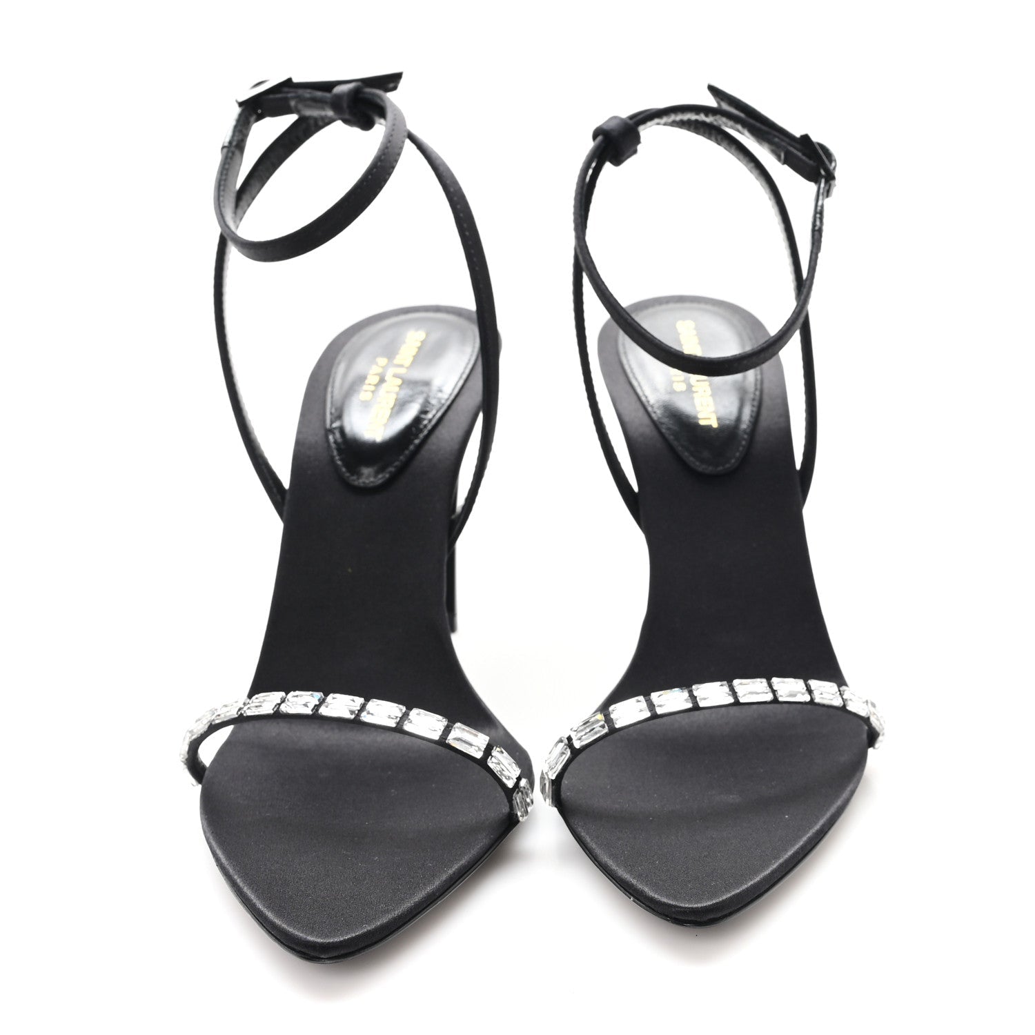 Crepe Satin Crystal New Nuit 90 Ankle Strap Sandals 36 Black