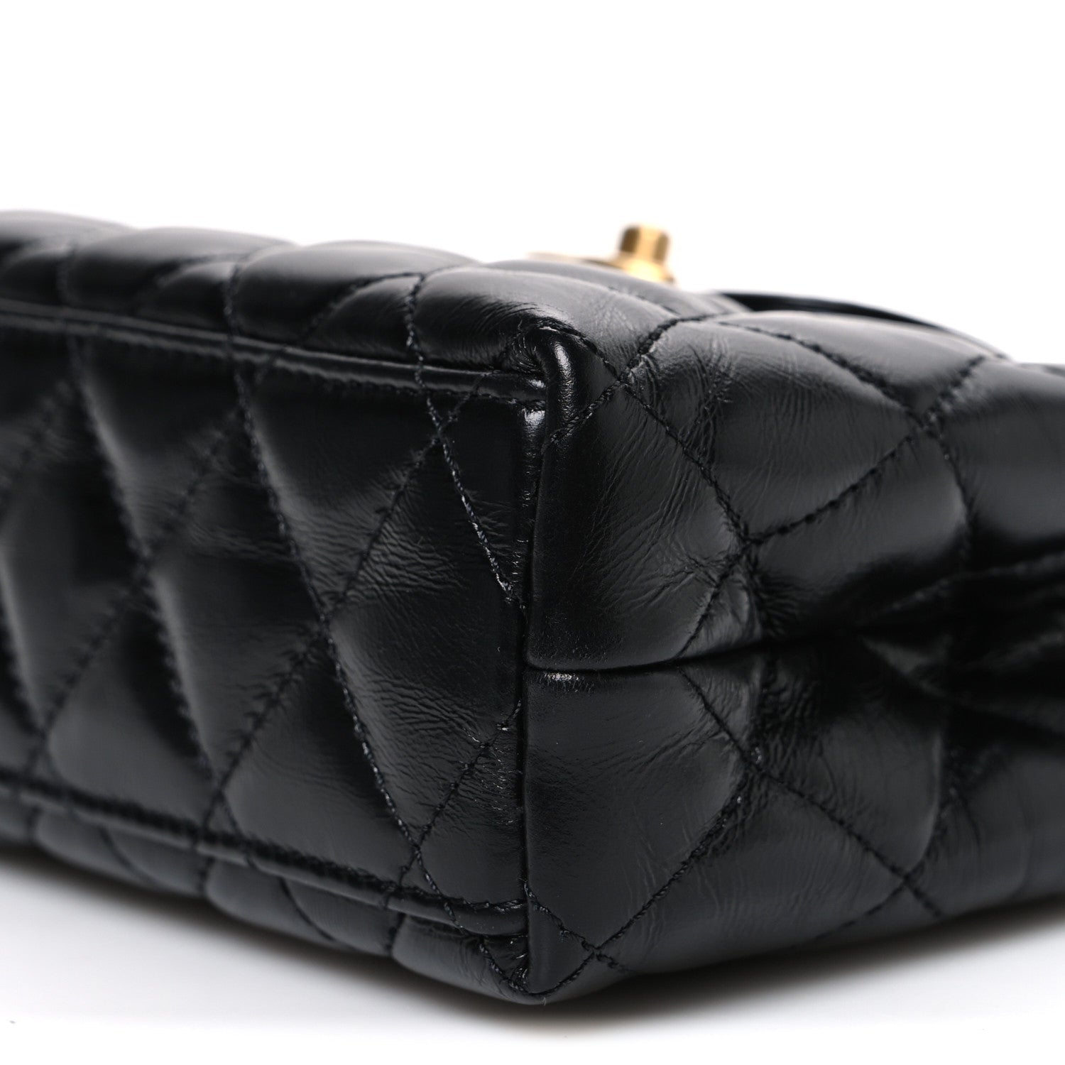 Shiny Aged Calfskin Quilted Nano Kelly Shopper Black