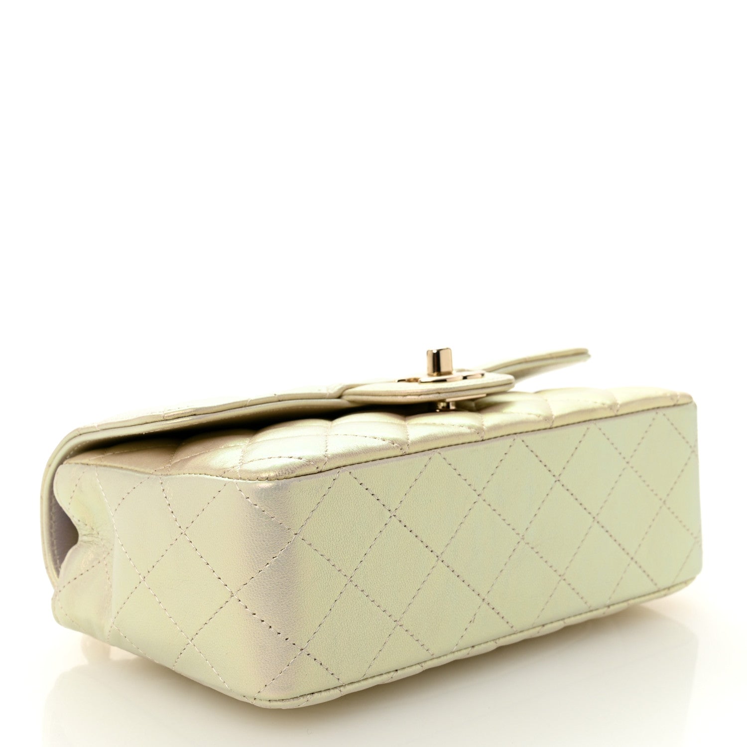 Iridescent Lambskin Quilted Mini Rectangular Flap Ivory