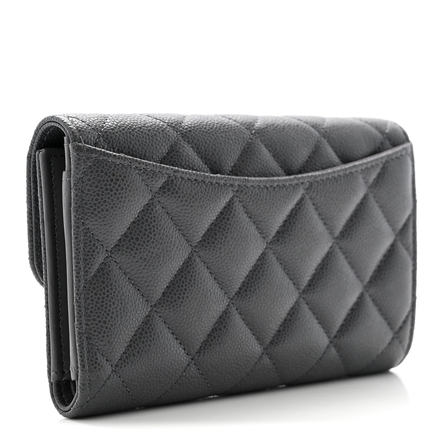 Caviar Quilted Medium Flap Wallet Grey