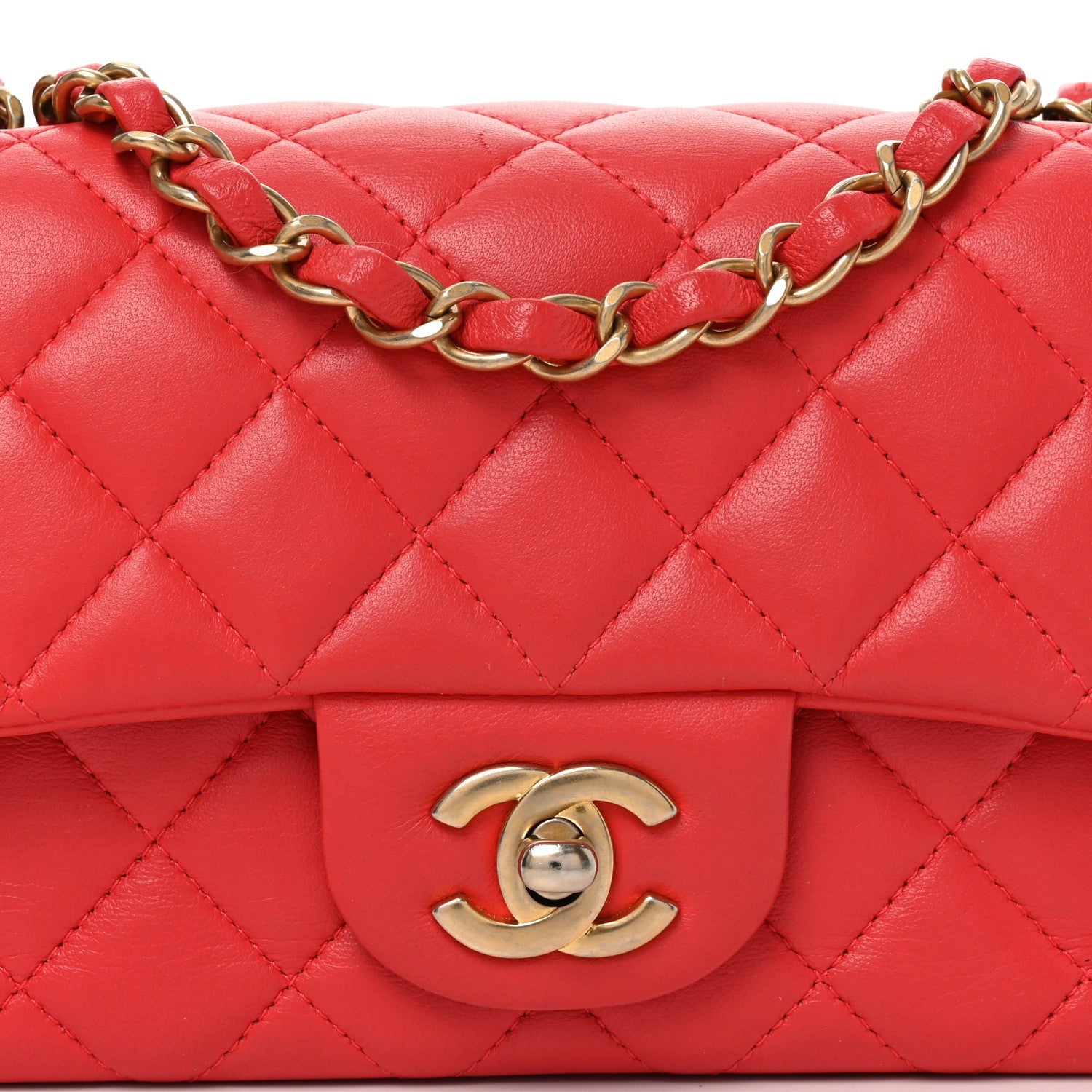 Lambskin Quilted Mini Rectangular Flap Red