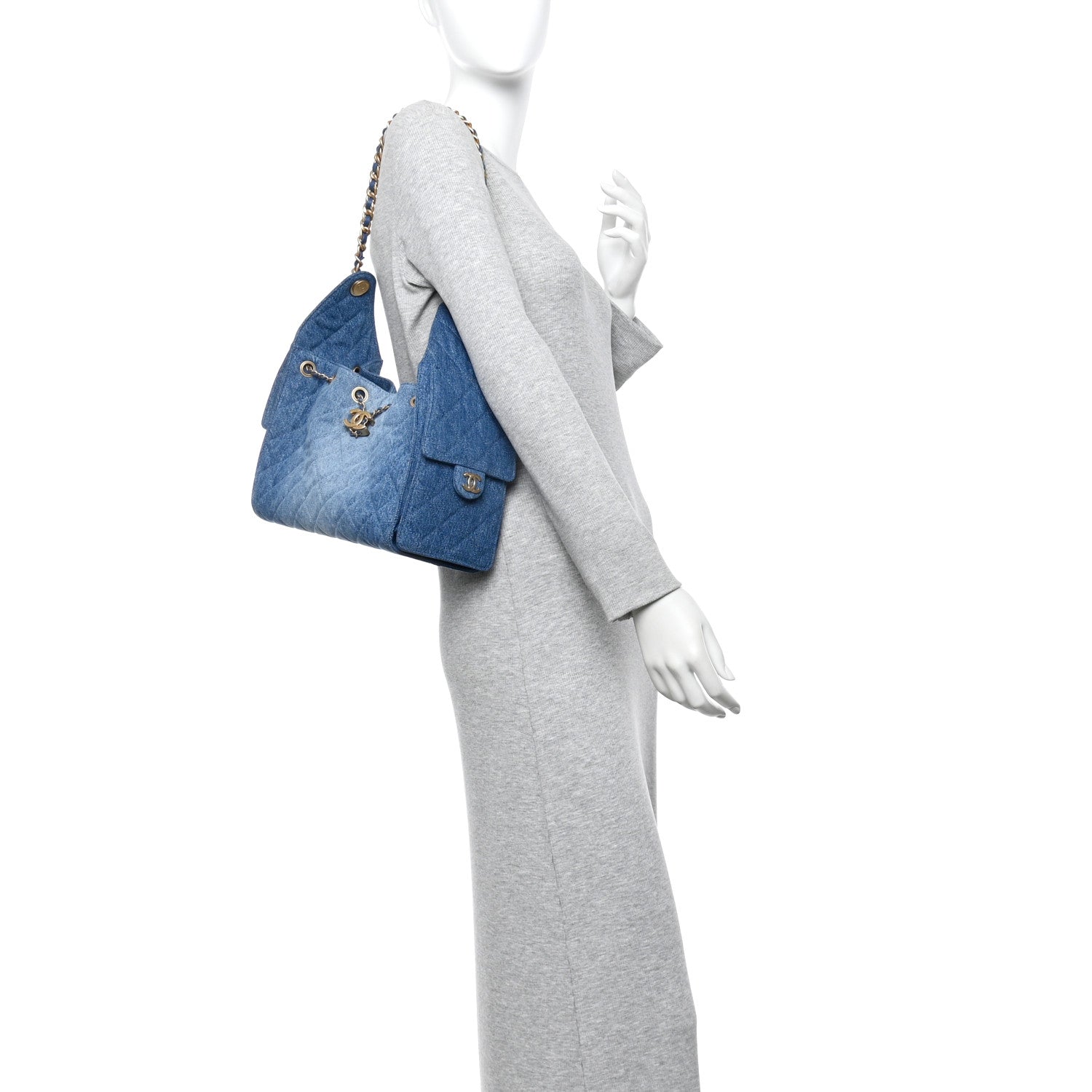 Washed Denim Quilted Small Chanel 25 Handbag Blue