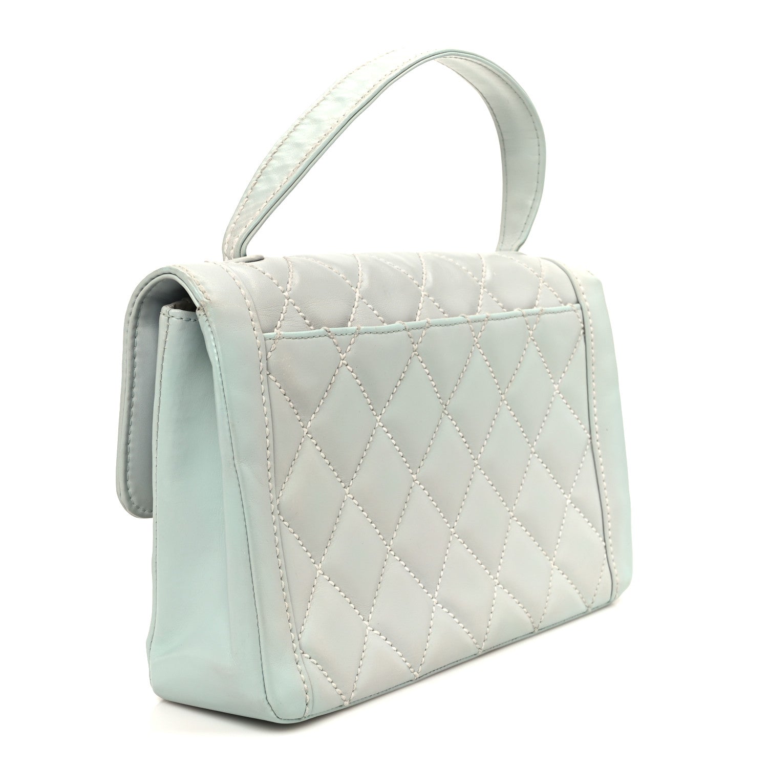 Calfskin Quilted Wild Stitch Large Flap Light Blue