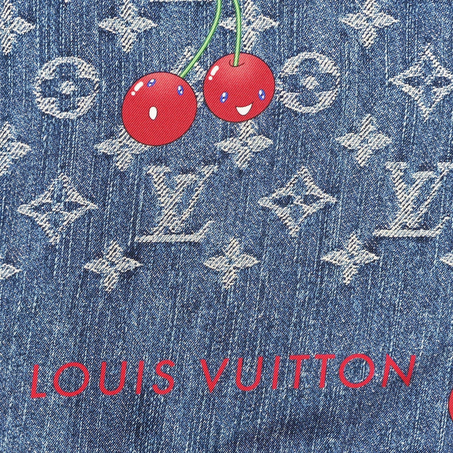 LV X TM Silk Monogram Cerises Square Scarf 90 Denim Blue