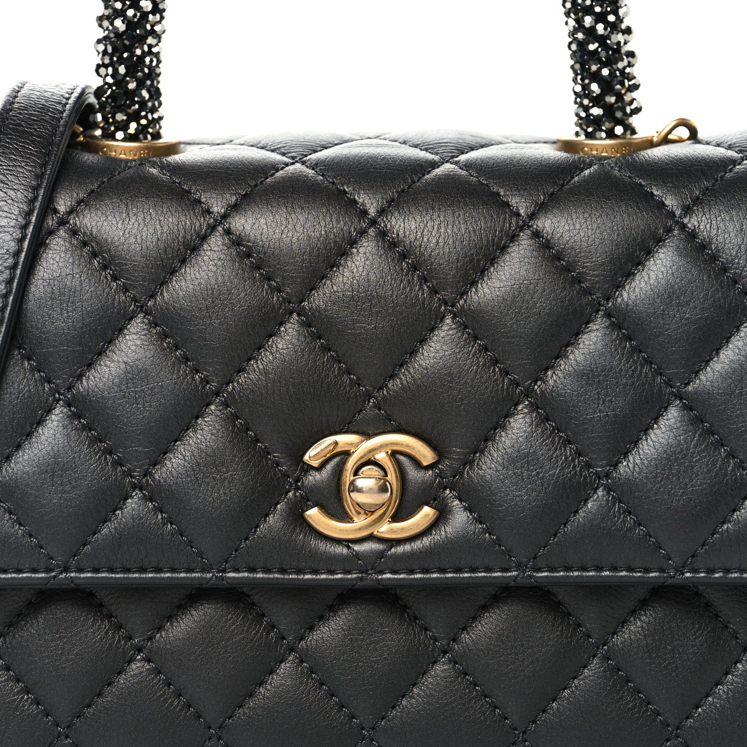 Calfskin Strass Quilted Mini Coco Handle Flap Dark Silver