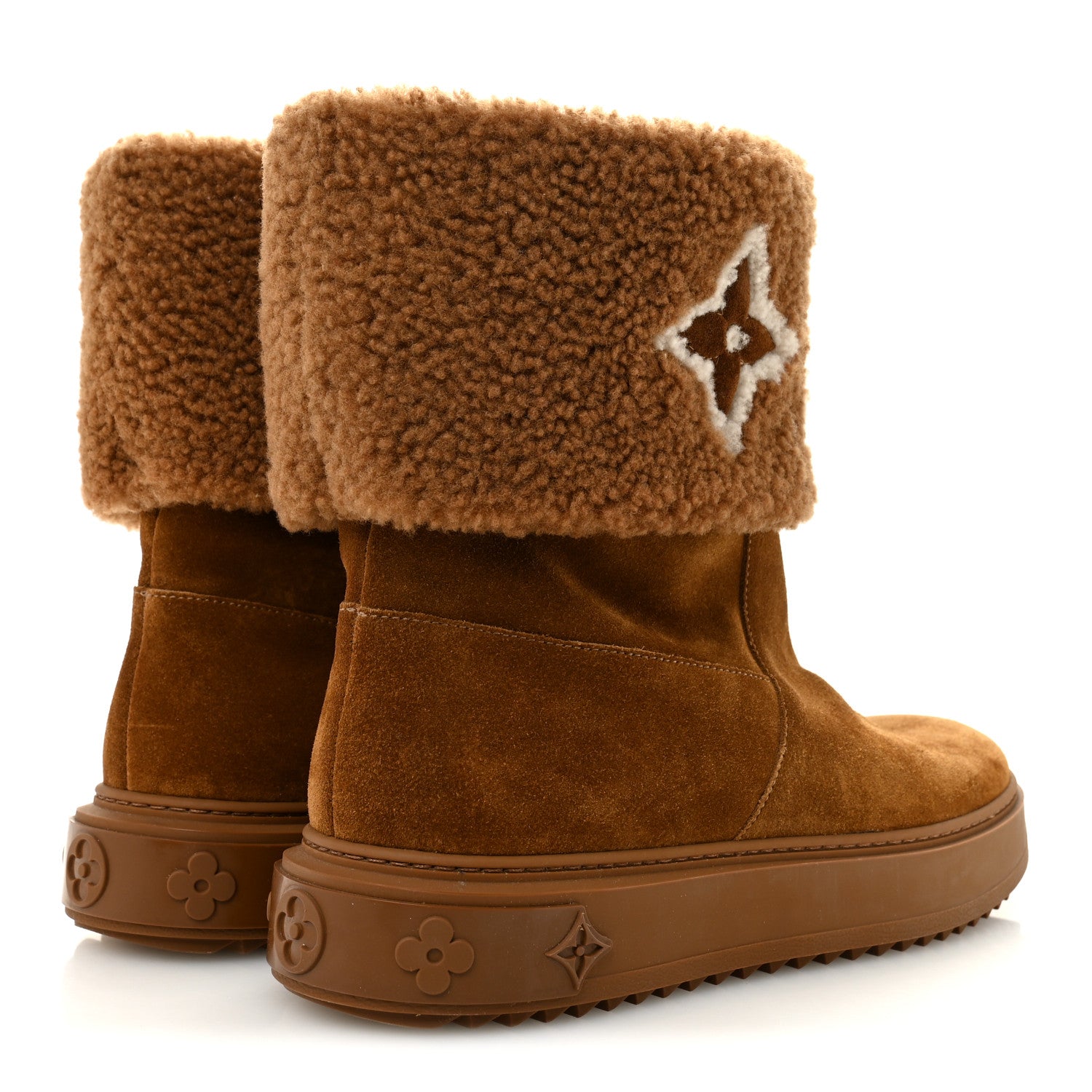 Suede Calfskin Shearling Snowdrop Flat Ankle Boot 40 Cognac